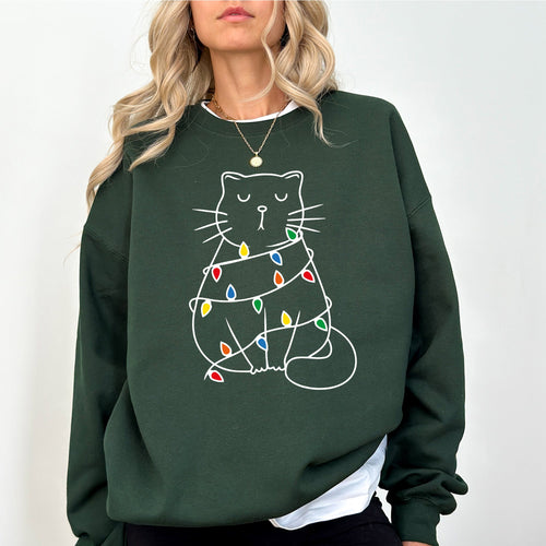 Christmas Cat Lights Santa Feline Cat Lover Festive Holiday Cozy Warm Winter Nights Sweatshirt
