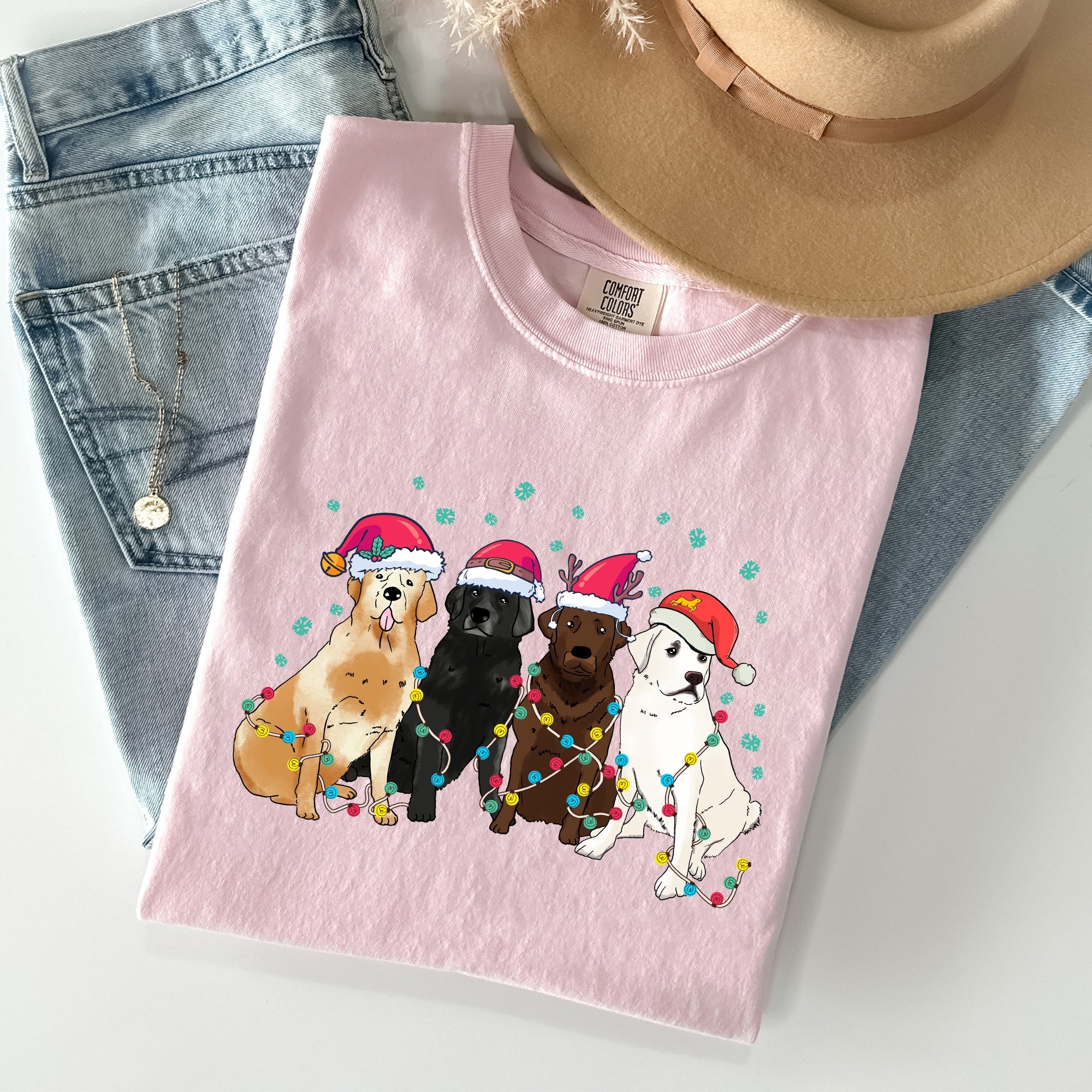 Christmas Dogs Puppies Dog Lovers Santa Claus Winter Snow Holiday Theme Comfort Colors Tee