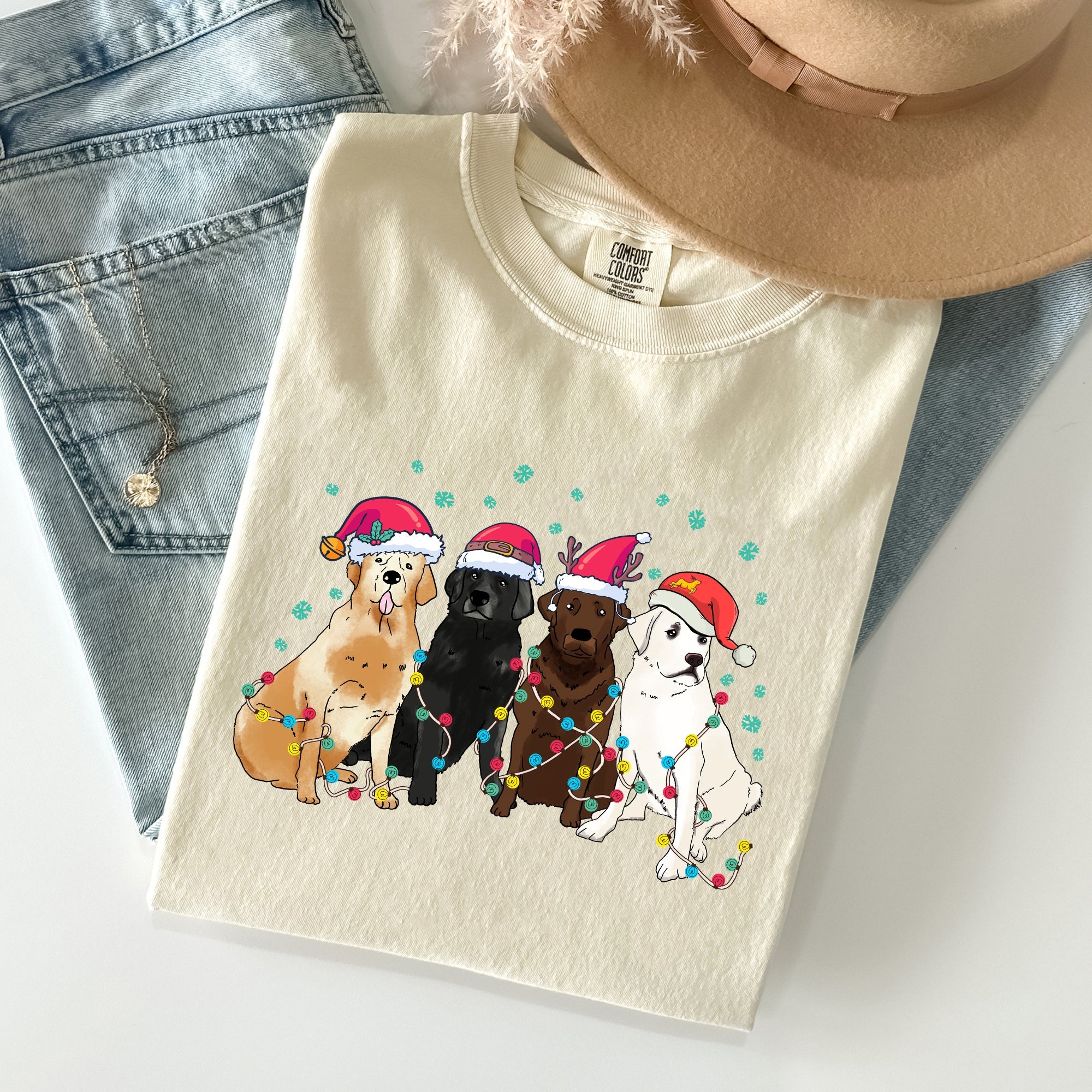 Christmas Dogs Puppies Dog Lovers Santa Claus Winter Snow Holiday Theme Comfort Colors Tee