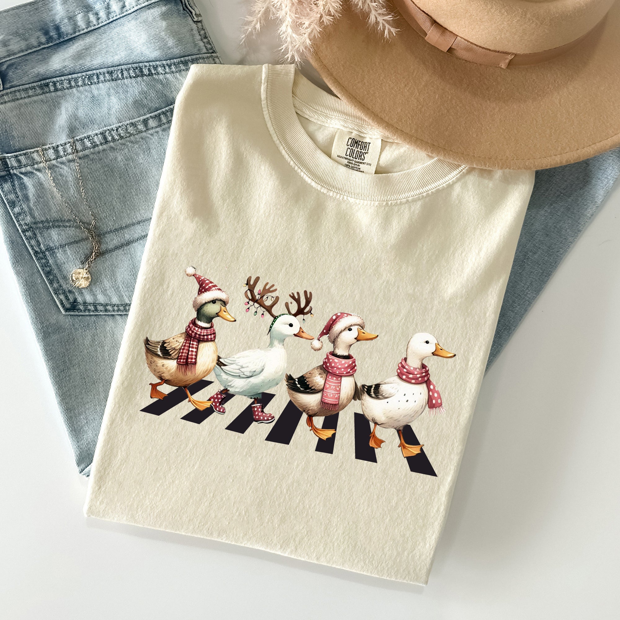 Christmas Ducks And Farm Animals Crossing Santa Winter Snow Xmas Comfort Colors Tee