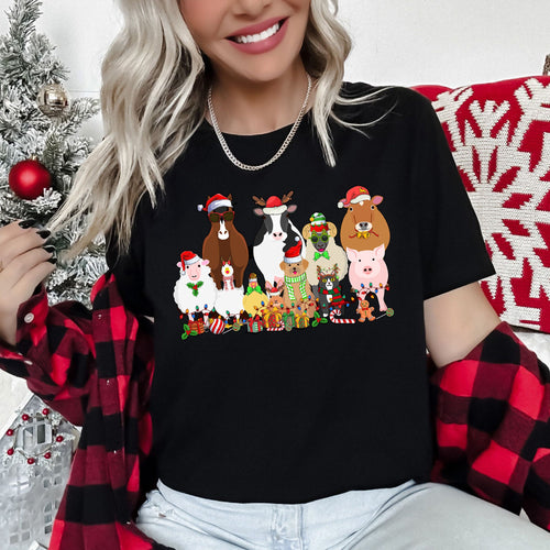 Christmas Farm Animals Farm Life Cow Sheep Horse Chicken Cat Dog Deluxe Graphic Tee