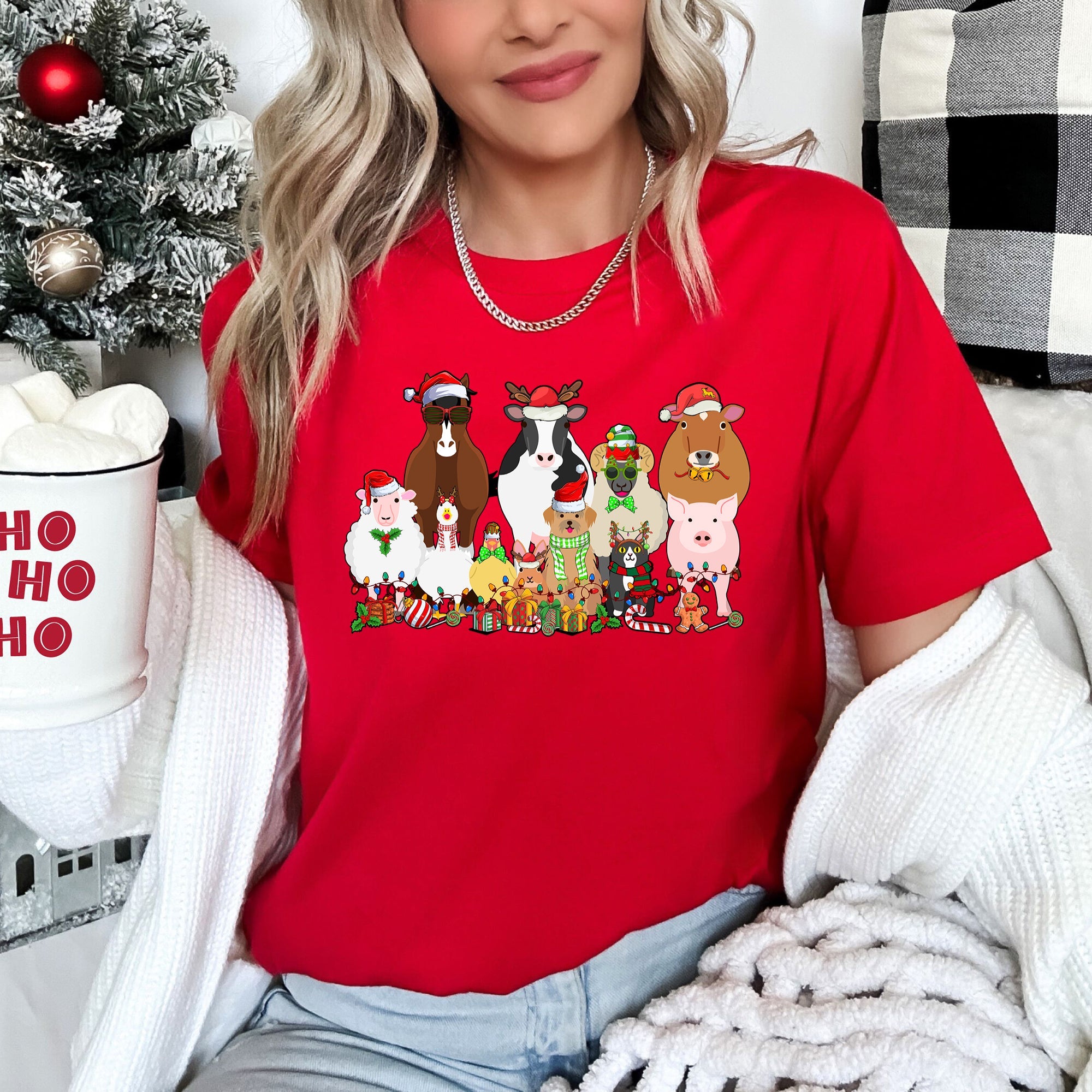 Christmas Farm Animals Farm Life Cow Sheep Horse Chicken Cat Dog Deluxe Graphic Tee
