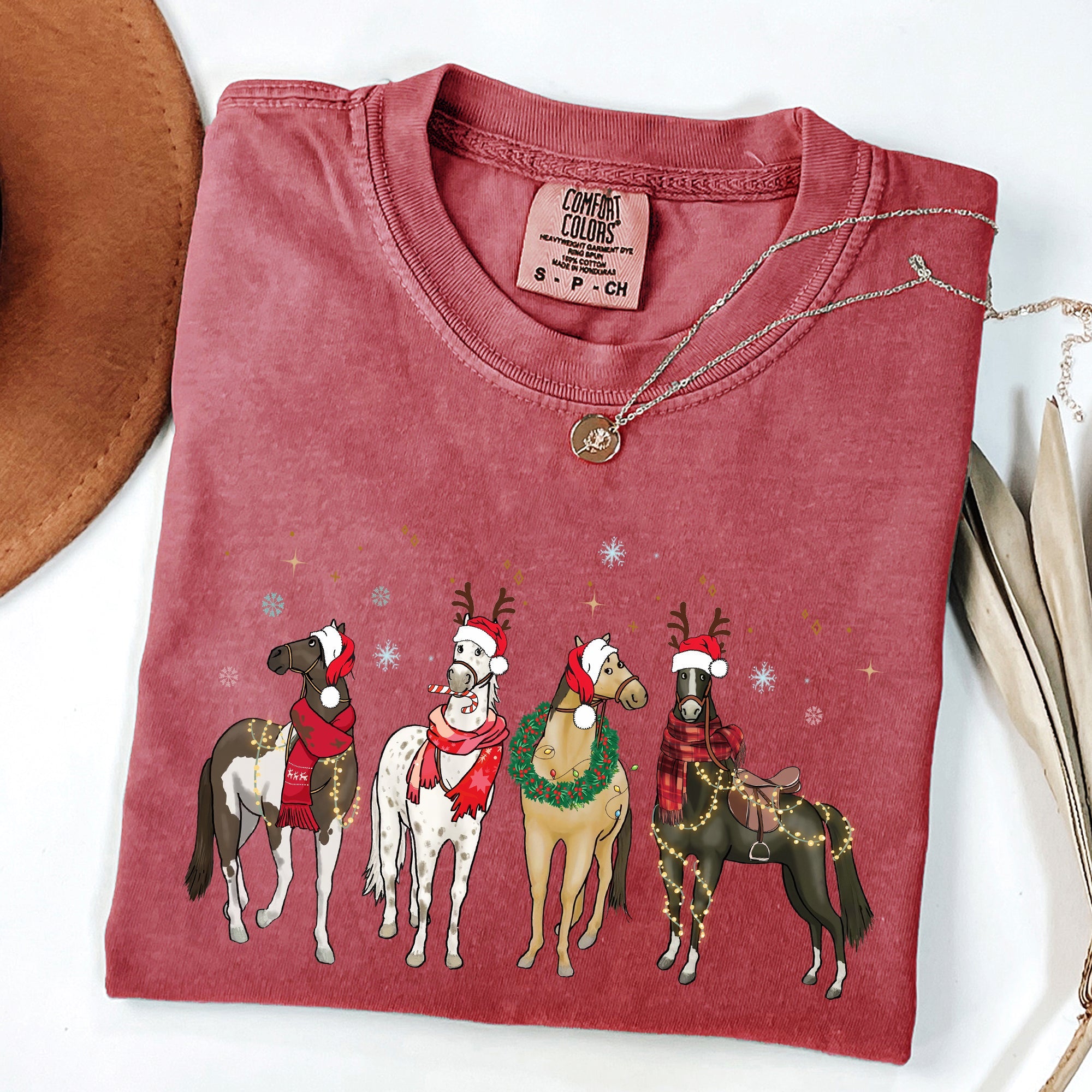 Christmas Horses Santa Winter Snow Xmas Scene For Horse Lovers Vintage Style Comfort Colors Tee