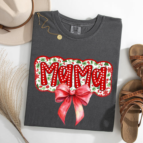Christmas Mama Ribbon Bows Santa Classic Retro Tshirt Graphic Comfort Colors Tee