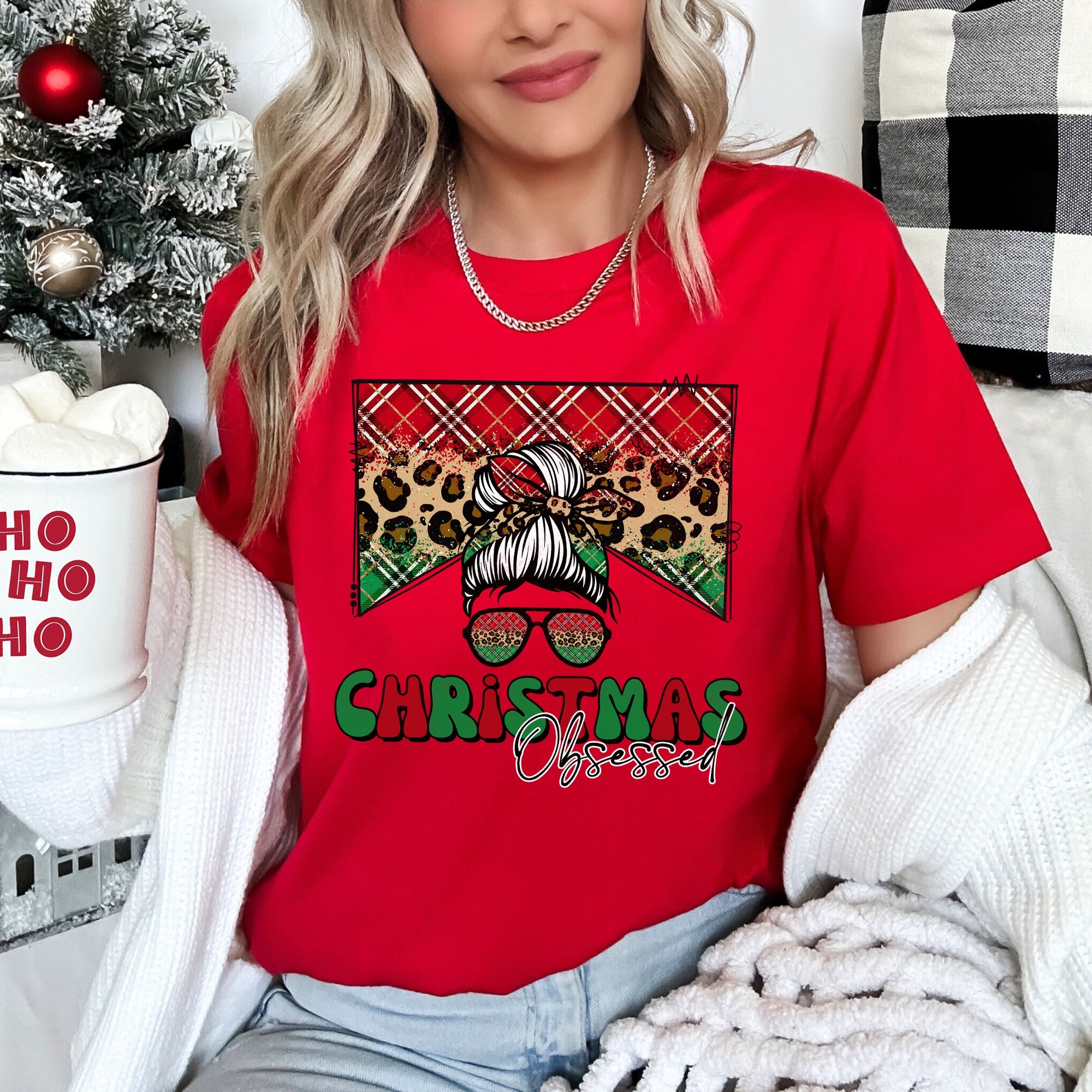 Christmas Obsessed Leopard Print Sassy Retro Festive Holiday Vibe Limited Edition Graphic Tee