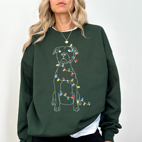 Christmas Pit Bull Lights Santa Dog Lover Holiday Cheer Seasonal Cozy Fleece Sweatshirt