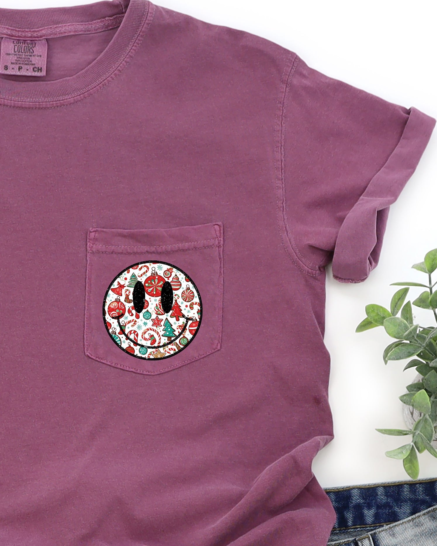 Christmas Retro Smiley Pocket Santa Xmas Winter Snow Holiday Cheer Vintage Graphic Comfort Colors Tee