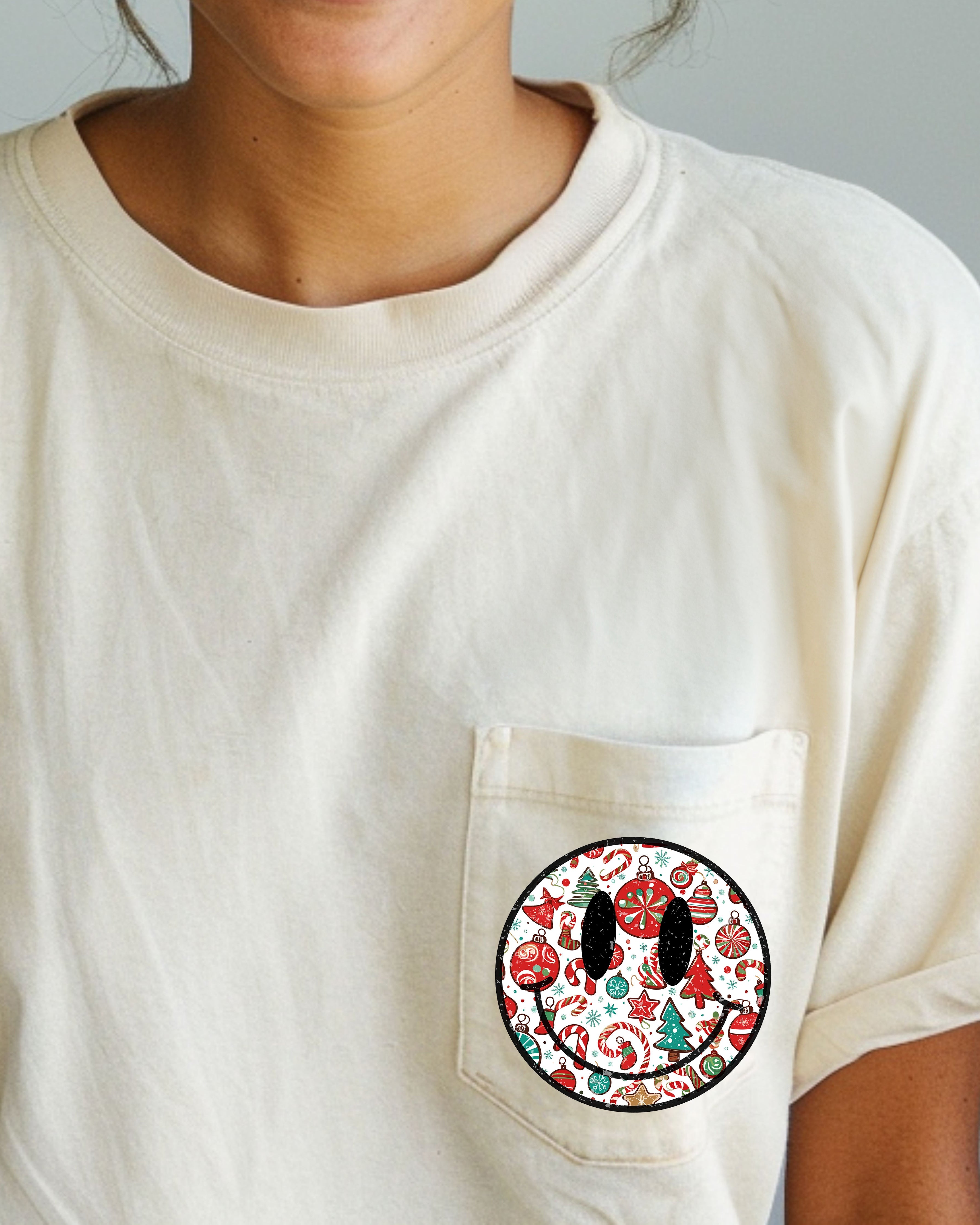 Christmas Retro Smiley Pocket Santa Xmas Winter Snow Holiday Cheer Vintage Graphic Comfort Colors Tee