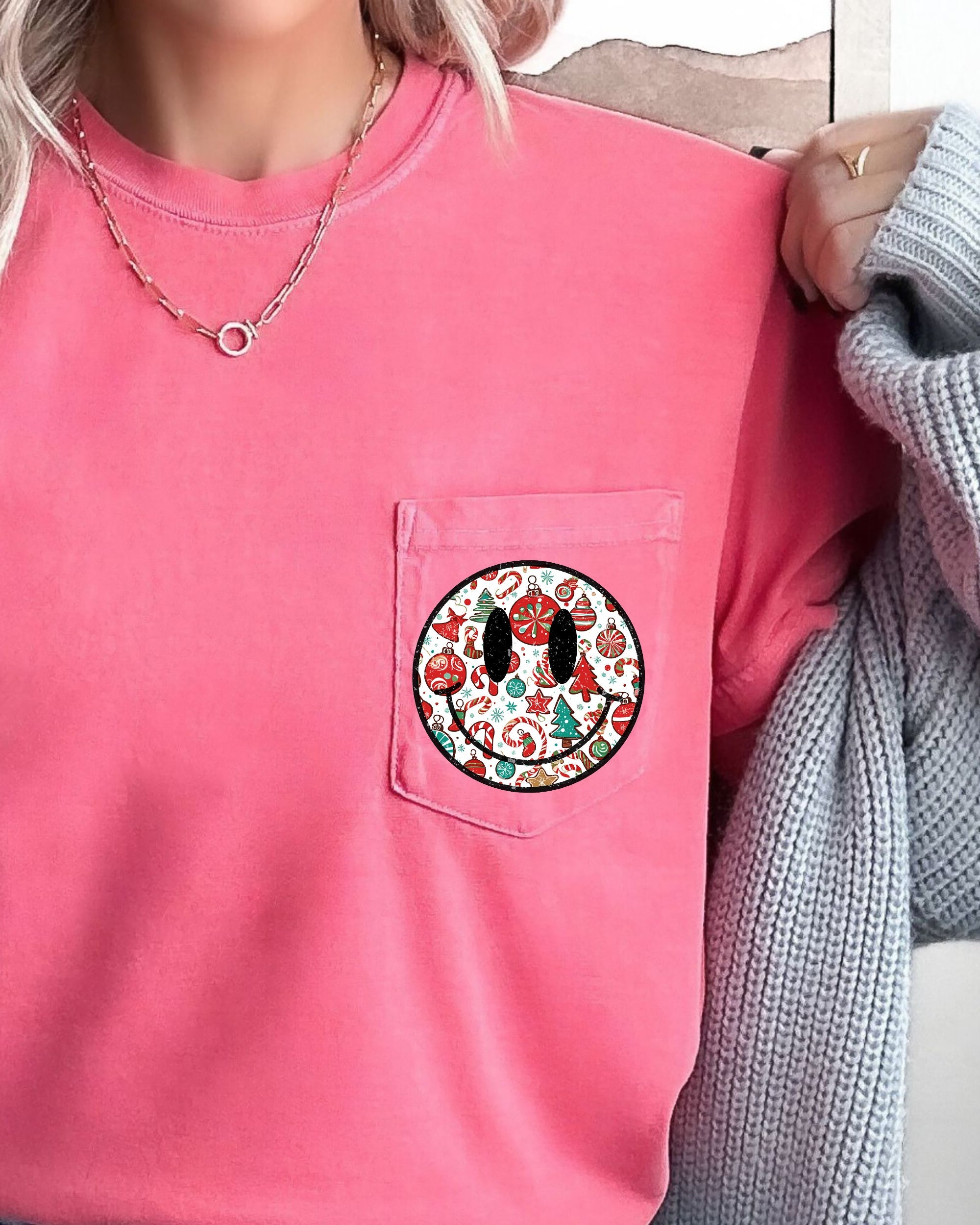 Christmas Retro Smiley Pocket Santa Xmas Winter Snow Holiday Cheer Vintage Graphic Comfort Colors Tee