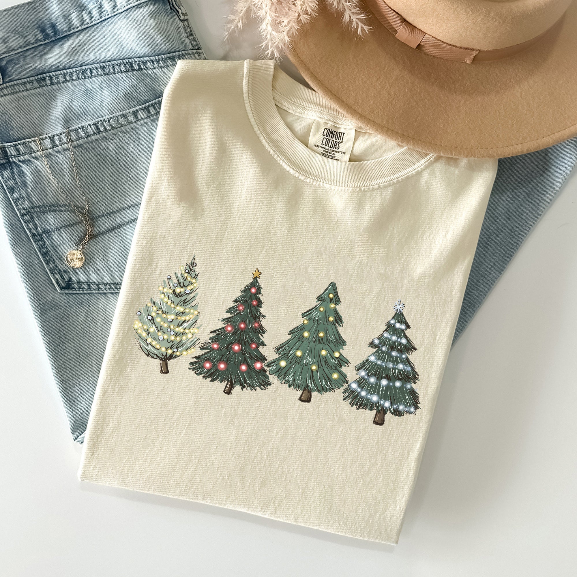 Classic Christmas Trees Winter Snow Santa Holiday Scene Cozy Timeless Festive Vintage Charm Comfort Colors Tee