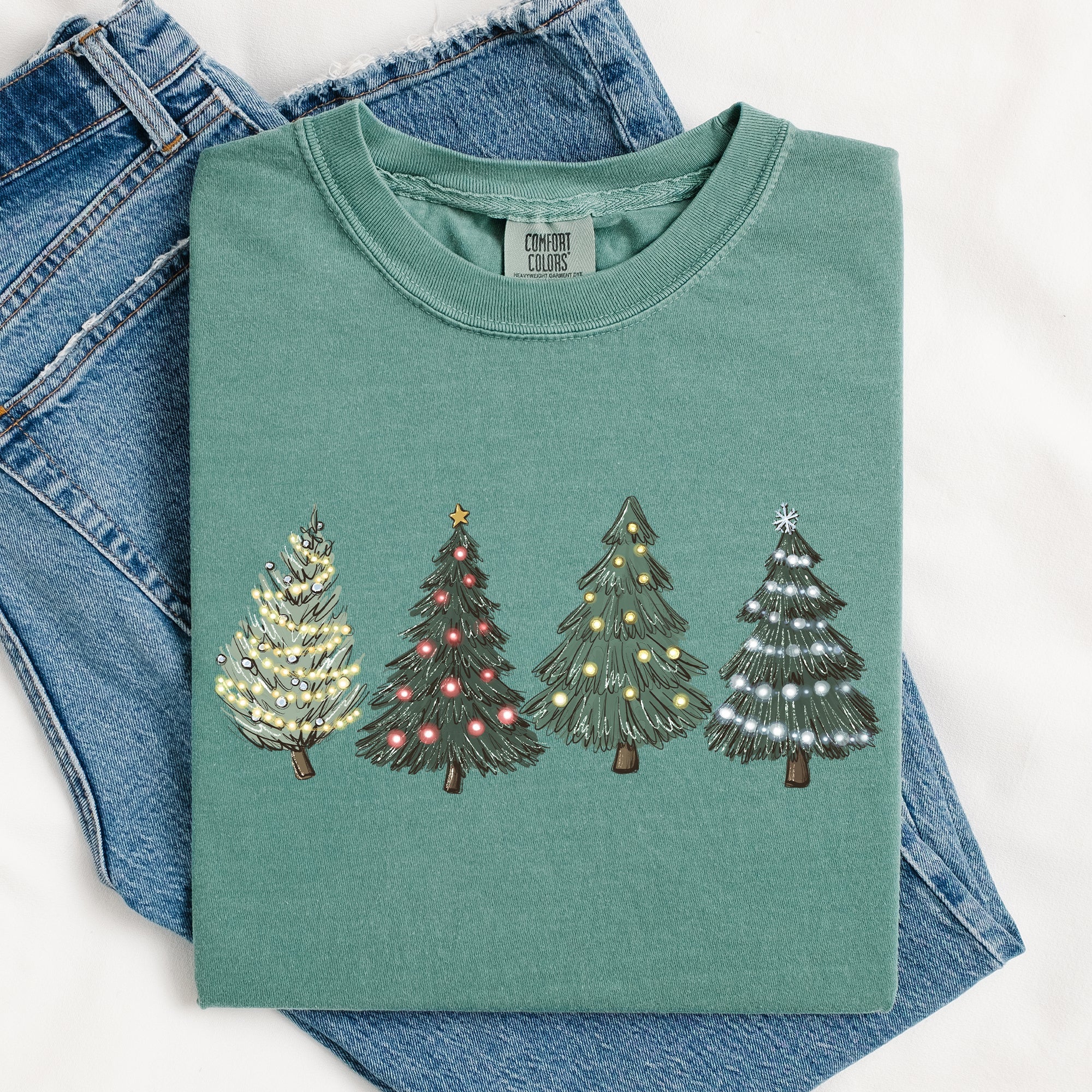 Classic Christmas Trees Winter Snow Santa Holiday Scene Cozy Timeless Festive Vintage Charm Comfort Colors Tee