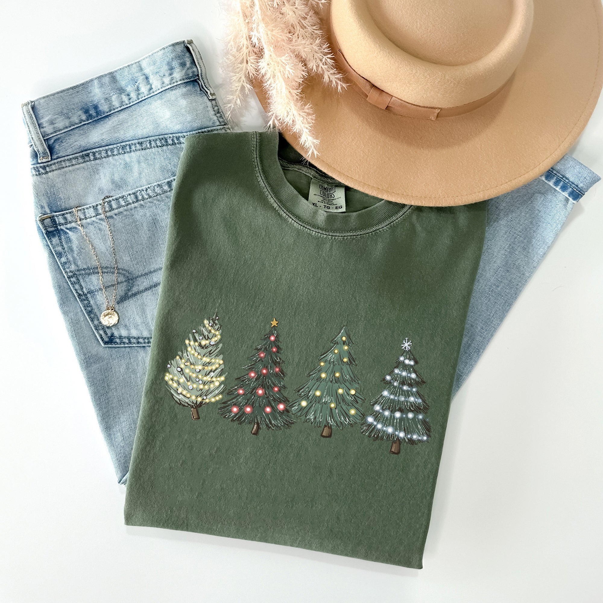 Classic Christmas Trees Winter Snow Santa Holiday Scene Cozy Timeless Festive Vintage Charm Comfort Colors Tee