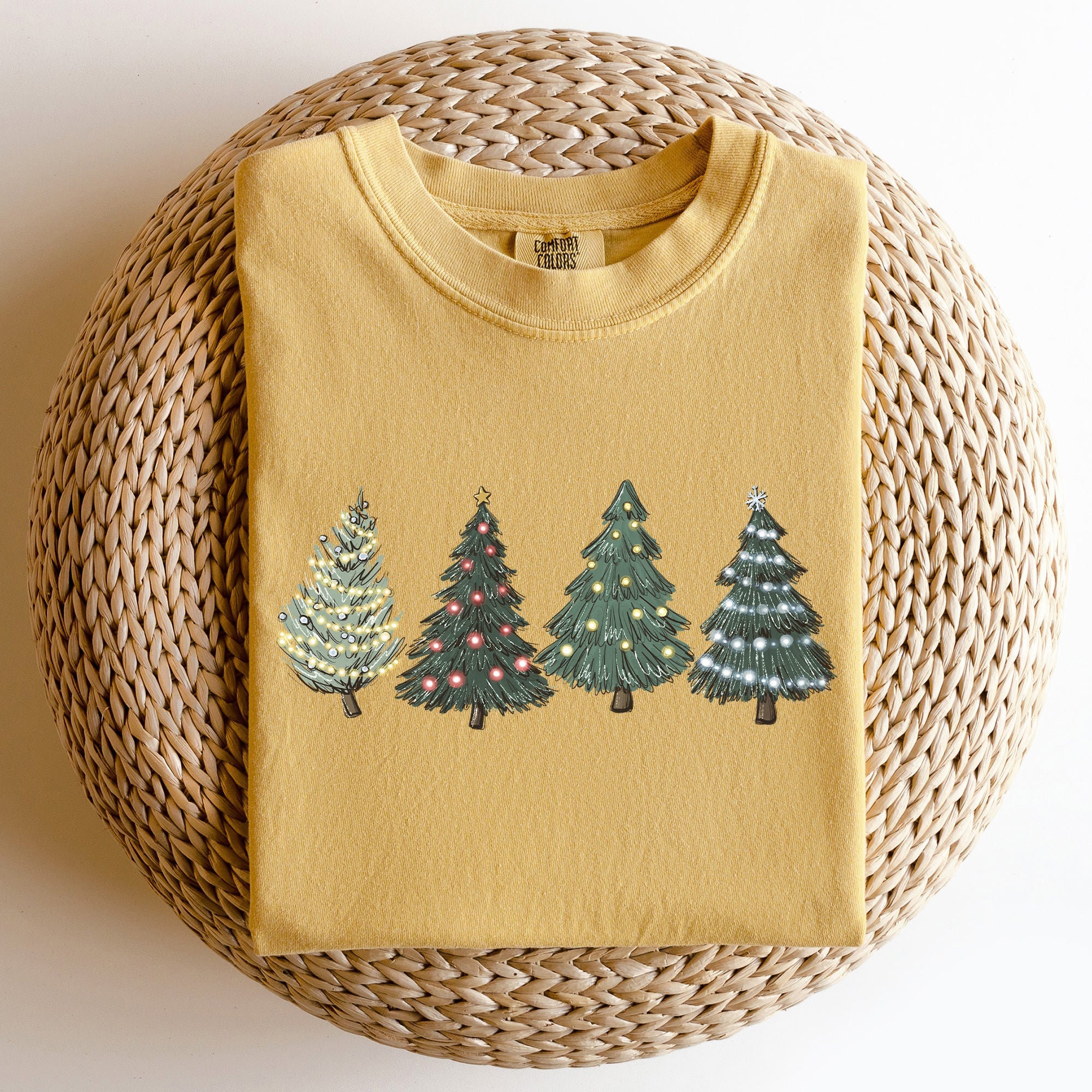 Classic Christmas Trees Winter Snow Santa Holiday Scene Cozy Timeless Festive Vintage Charm Comfort Colors Tee