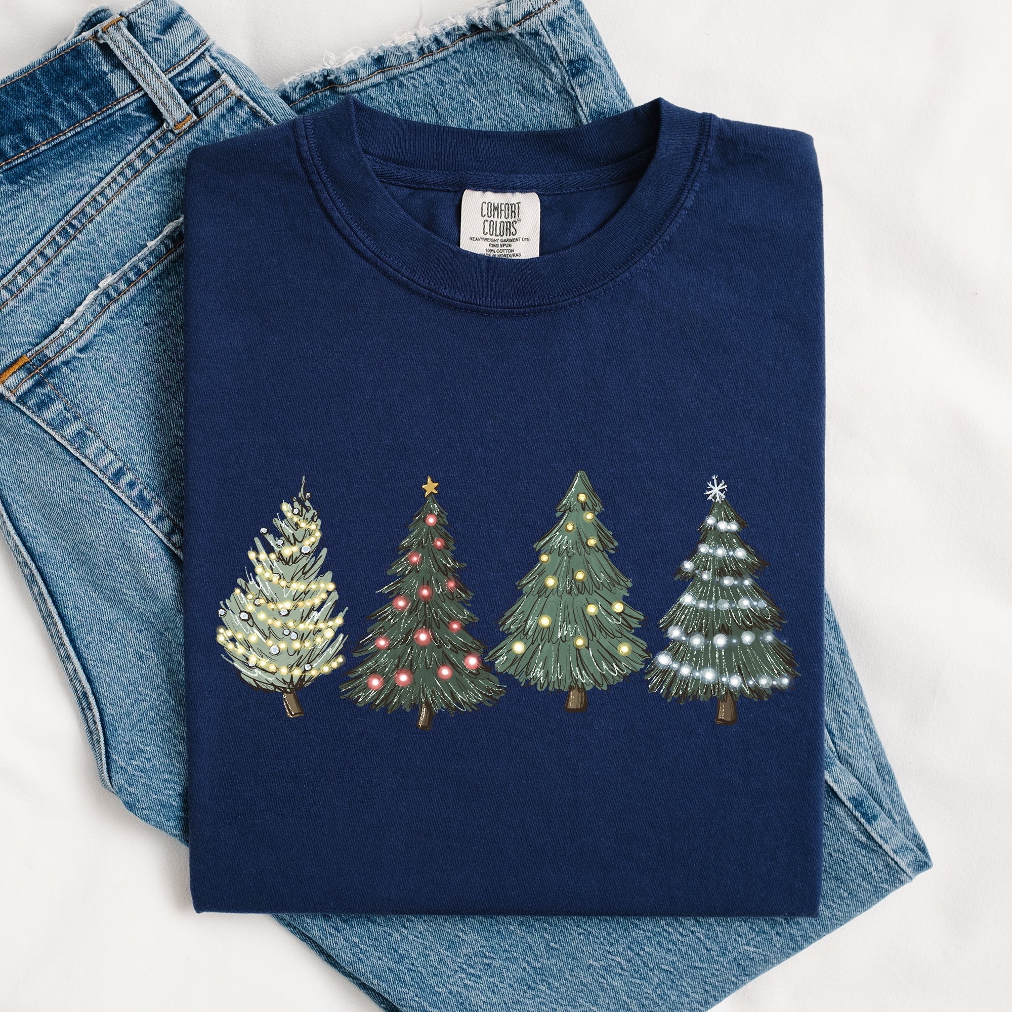Classic Christmas Trees Winter Snow Santa Holiday Scene Cozy Timeless Festive Vintage Charm Comfort Colors Tee