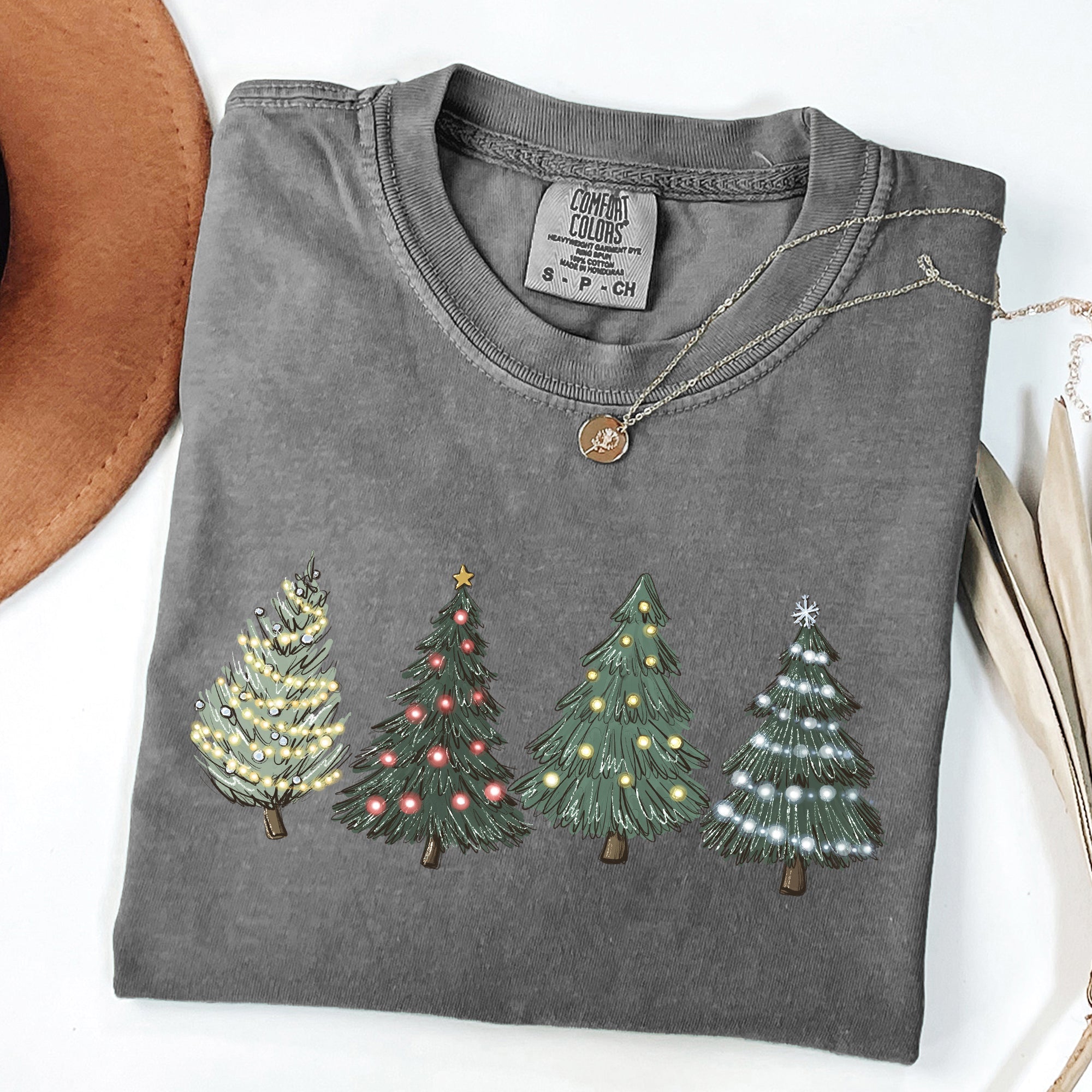 Classic Christmas Trees Winter Snow Santa Holiday Scene Cozy Timeless Festive Vintage Charm Comfort Colors Tee