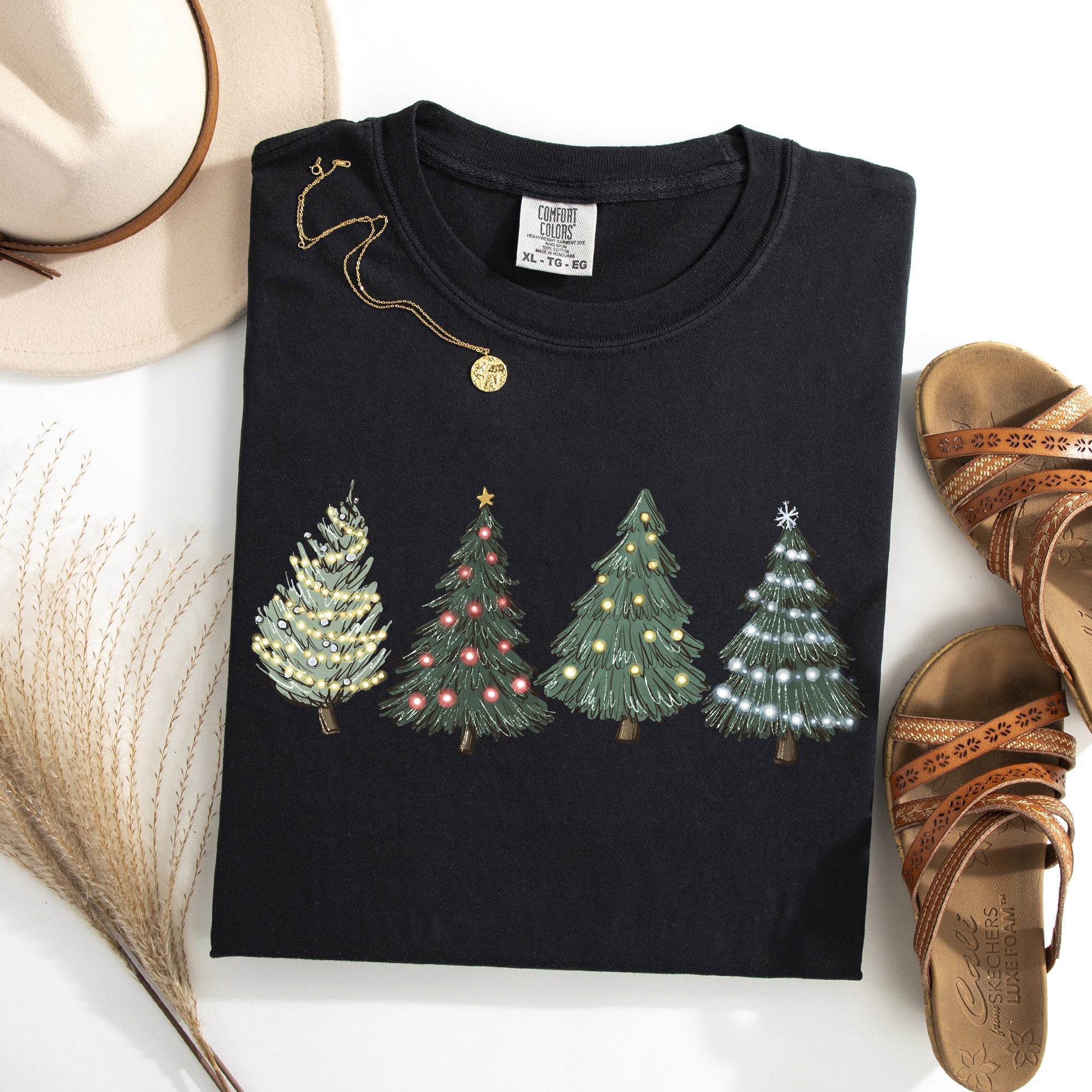 Classic Christmas Trees Winter Snow Santa Holiday Scene Cozy Timeless Festive Vintage Charm Comfort Colors Tee