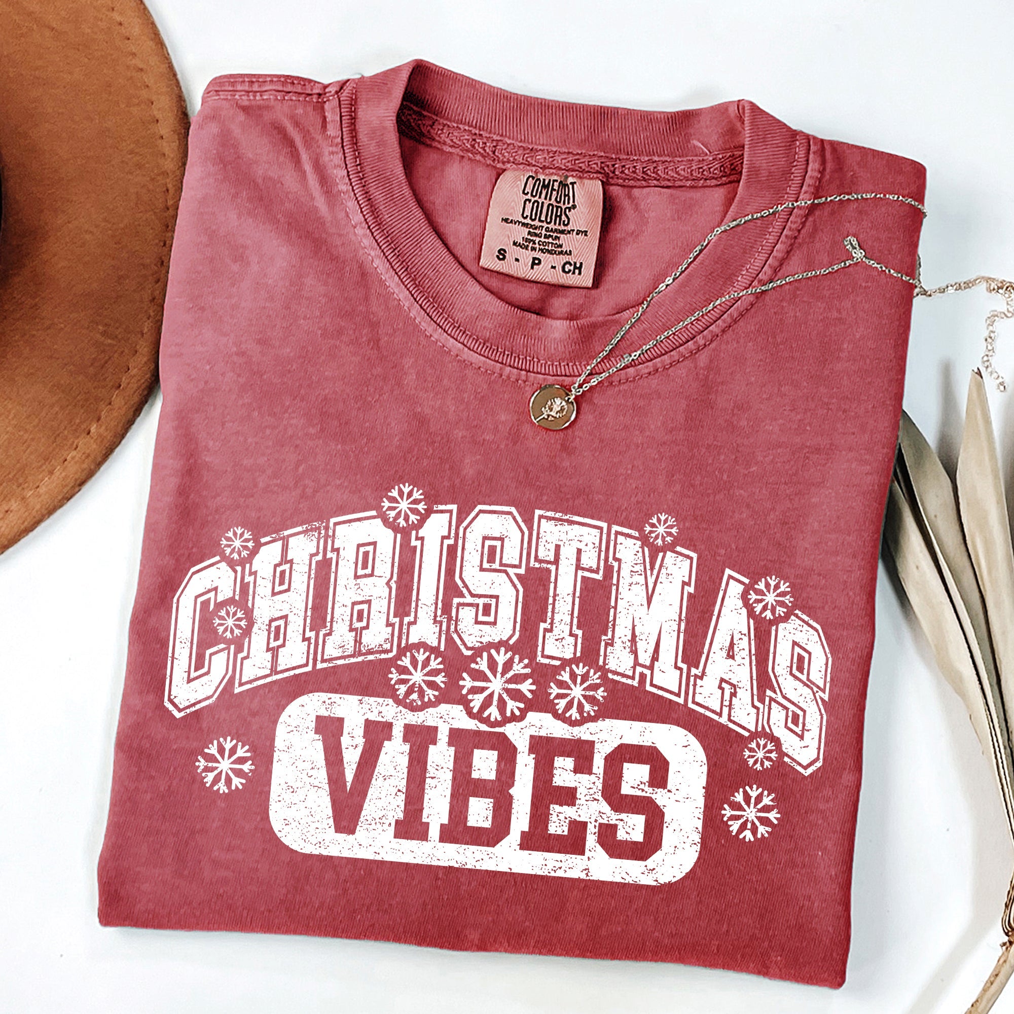 Christmas Vibes Snowflakes Retro Varsity Santa Snow Xmas Holiday Edition Vintage Style Comfort Colors Tee