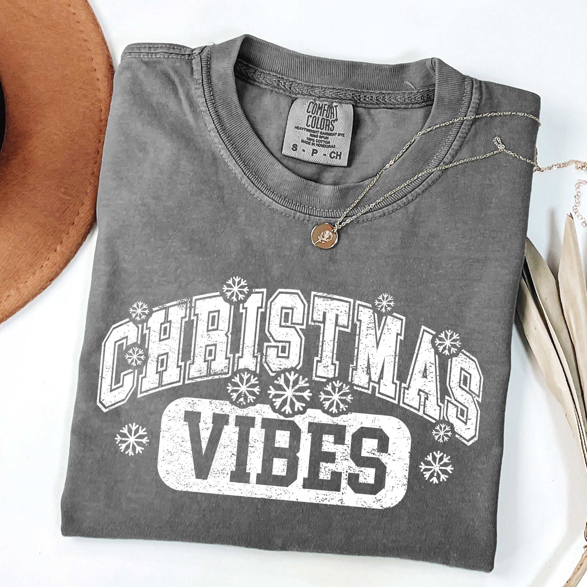 Christmas Vibes Snowflakes Retro Varsity Santa Snow Xmas Holiday Edition Vintage Style Comfort Colors Tee