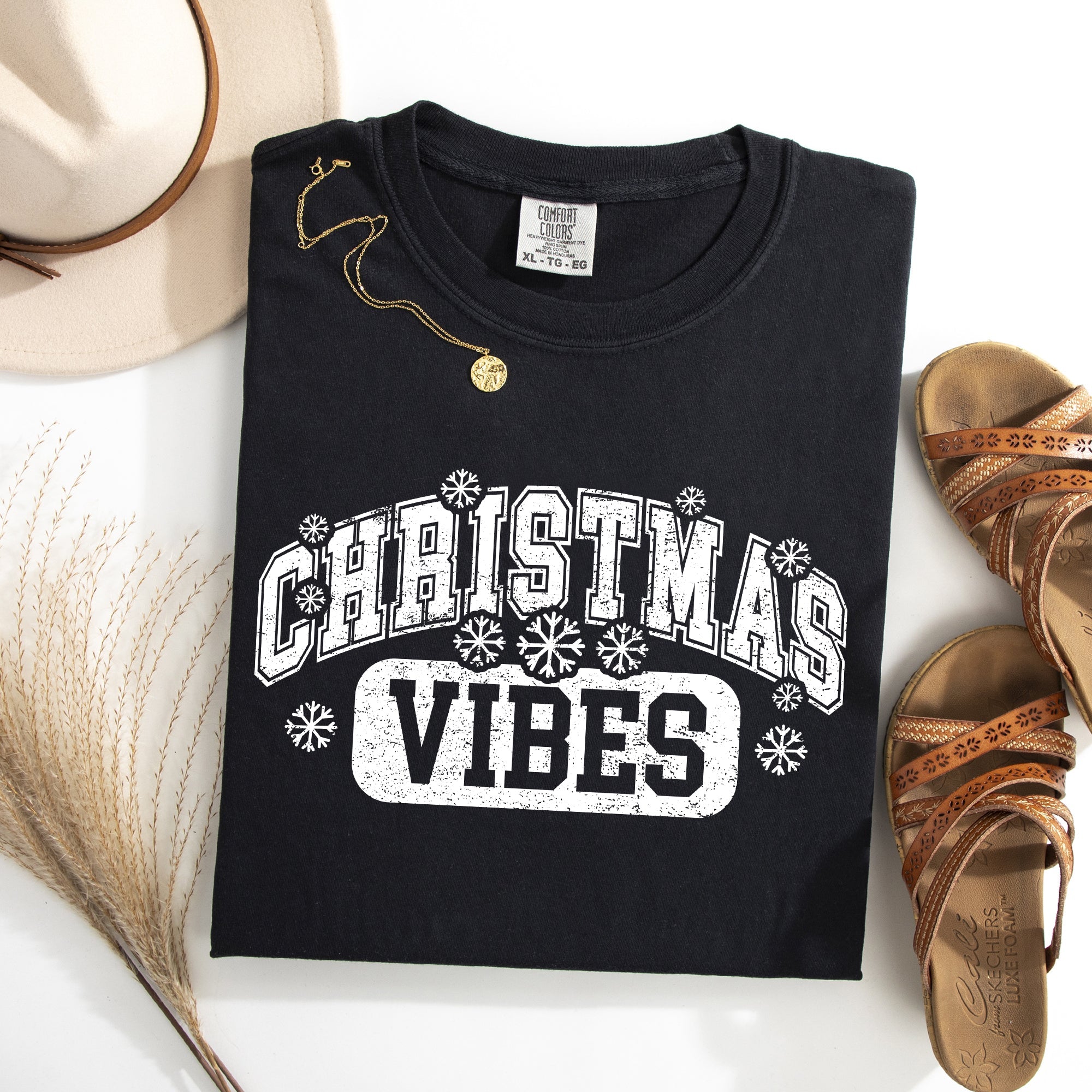 Christmas Vibes Snowflakes Retro Varsity Santa Snow Xmas Holiday Edition Vintage Style Comfort Colors Tee