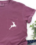 Classic Reindeer Pocket Christmas Snow Santa Sleigh Winter Xmas Seasonal Comfort Colors Tee
