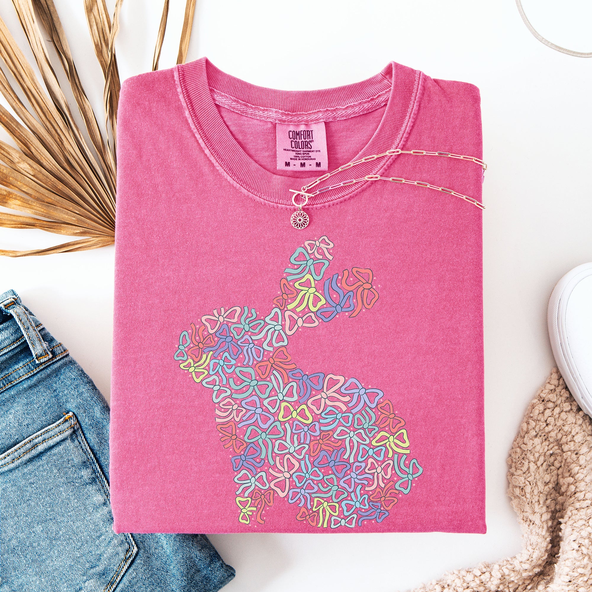 Colorful Bows Easter Bunny Jesus Rabbit Holiday Celebration Blessings For Family And Friends Comfort Colors Tee