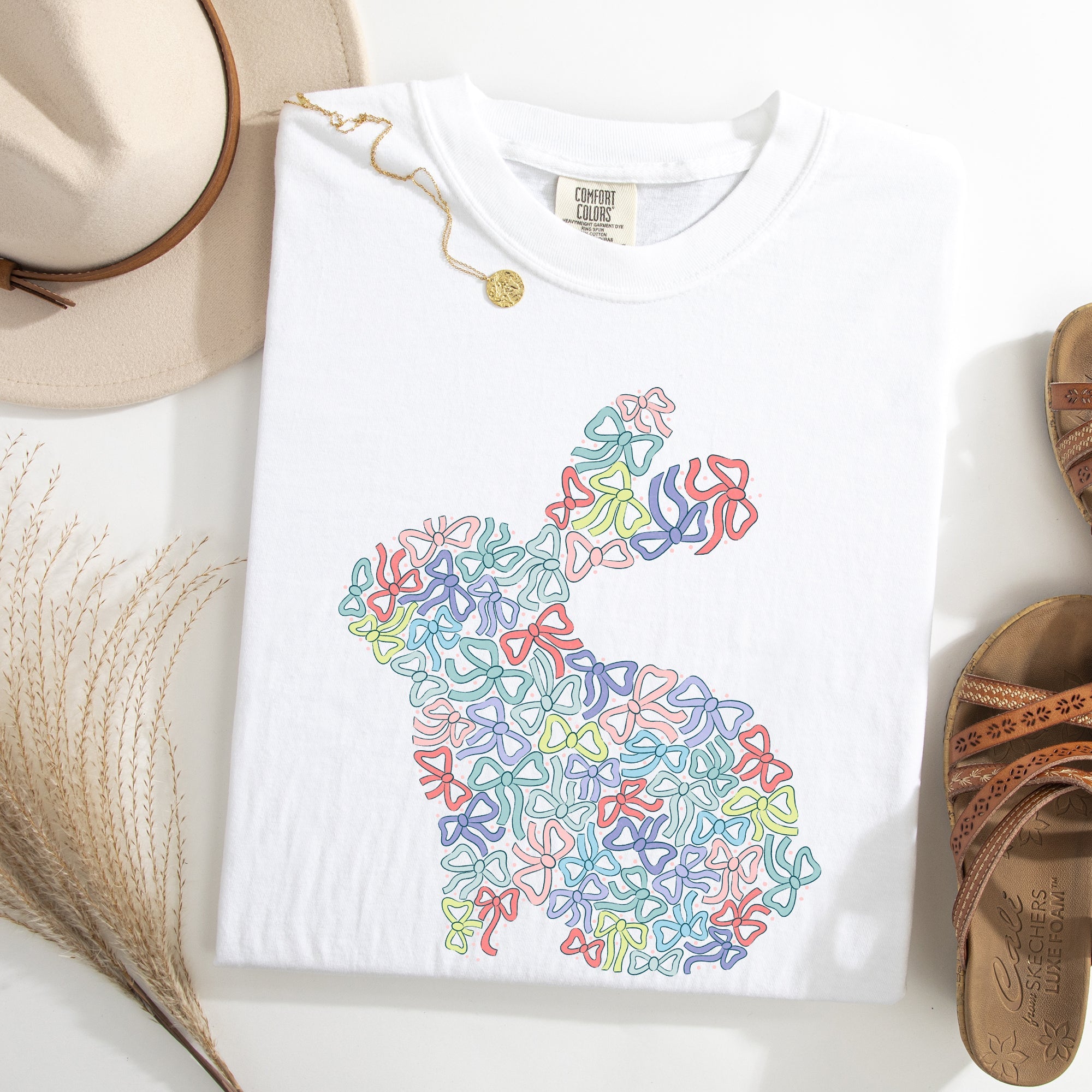 Colorful Bows Easter Bunny Jesus Rabbit Holiday Celebration Blessings For Family And Friends Comfort Colors Tee