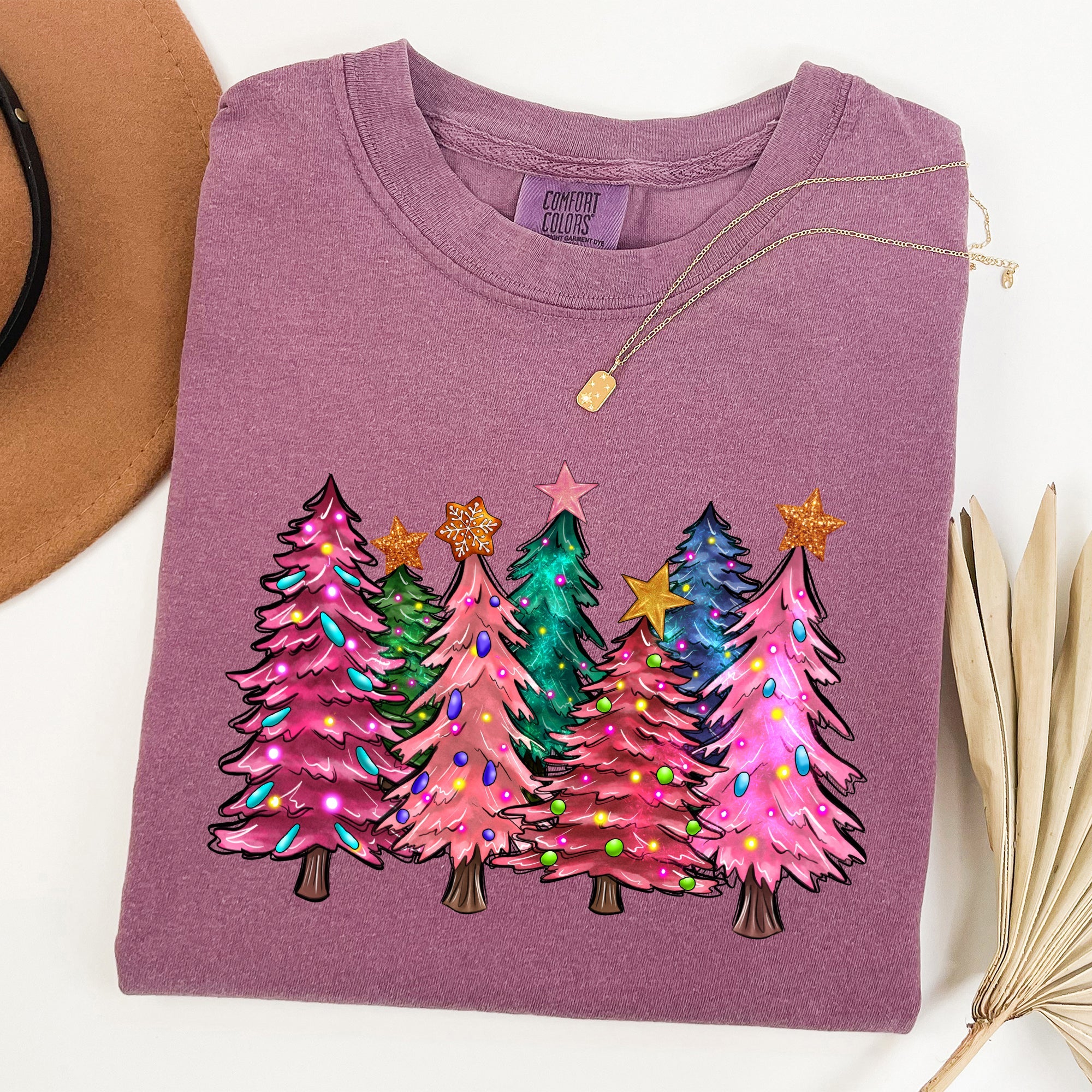 Colorful Christmas Tree Retro Santa Winter Xmas Vintage Ornament Scene Comfort Colors Tee