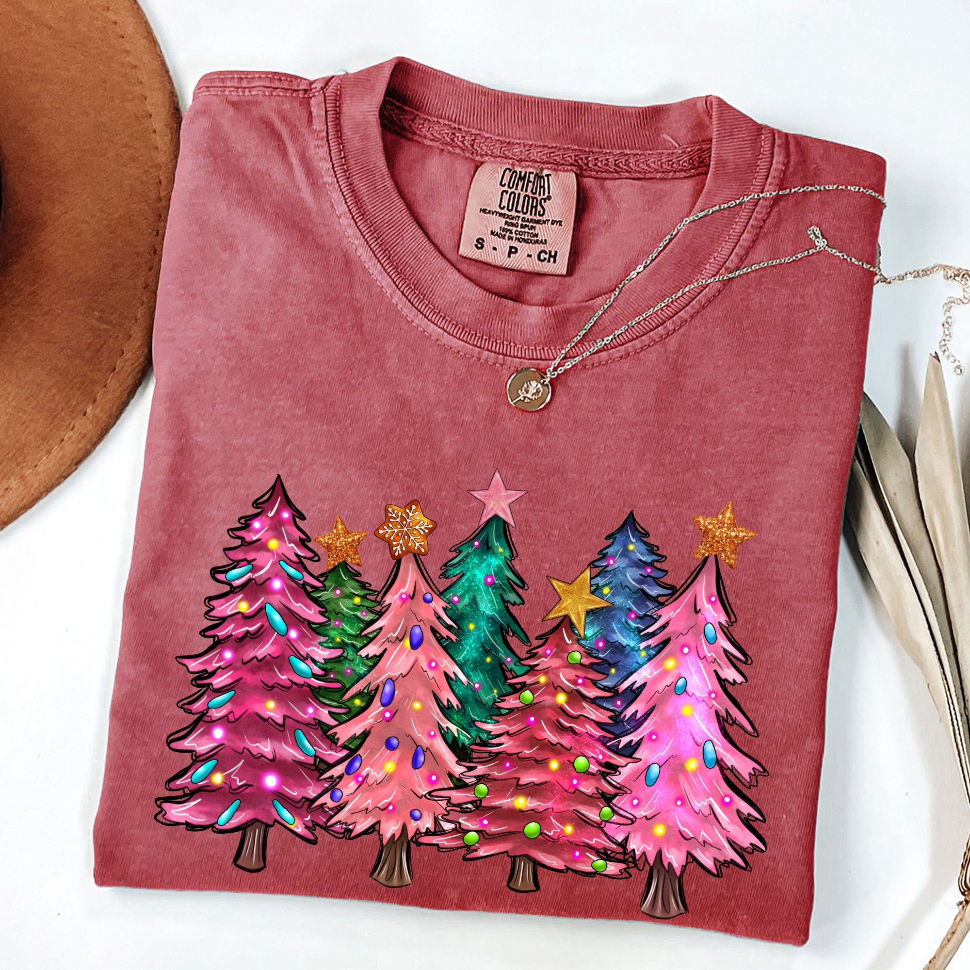 Colorful Christmas Tree Retro Santa Winter Xmas Vintage Ornament Scene Comfort Colors Tee