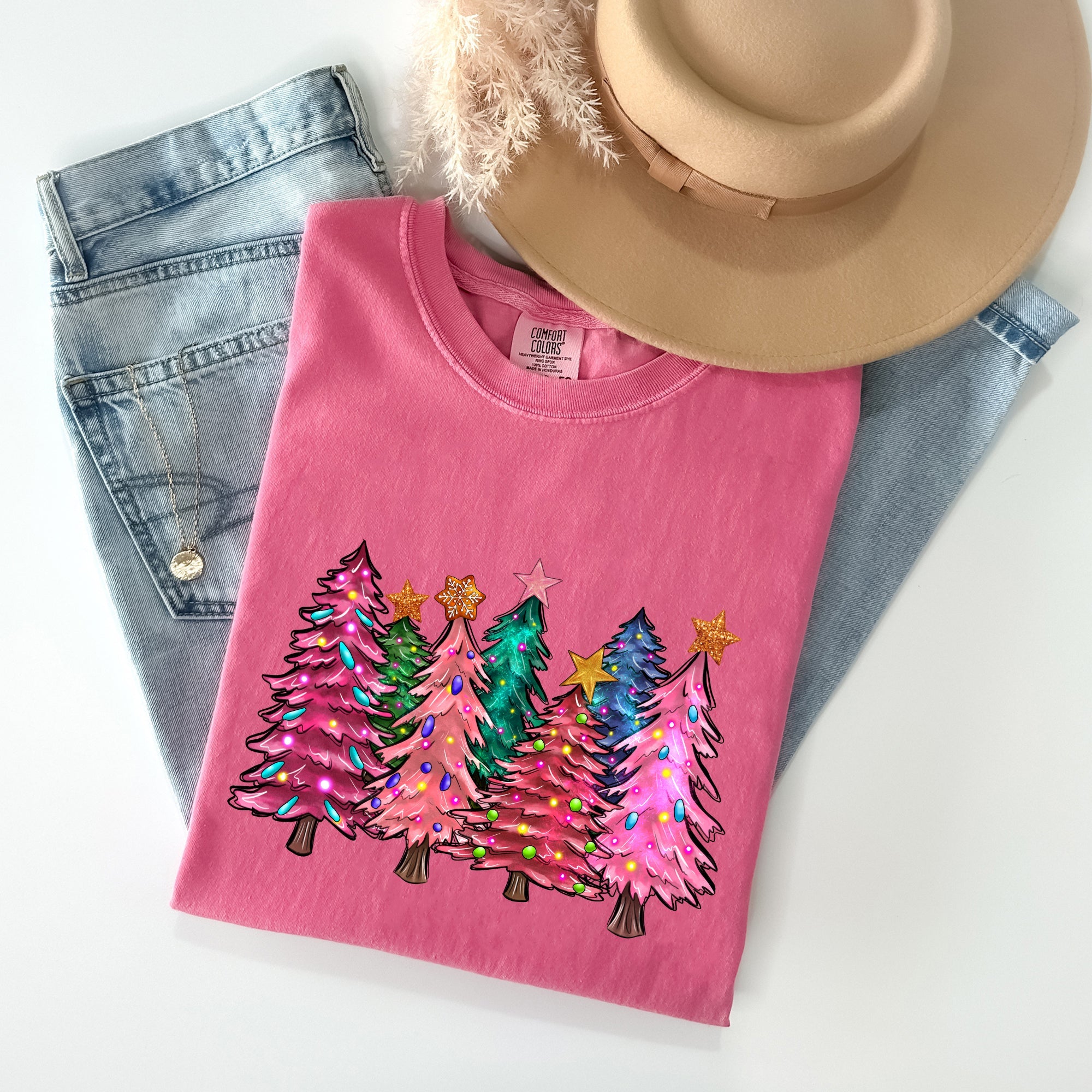 Colorful Christmas Tree Retro Santa Winter Xmas Vintage Ornament Scene Comfort Colors Tee