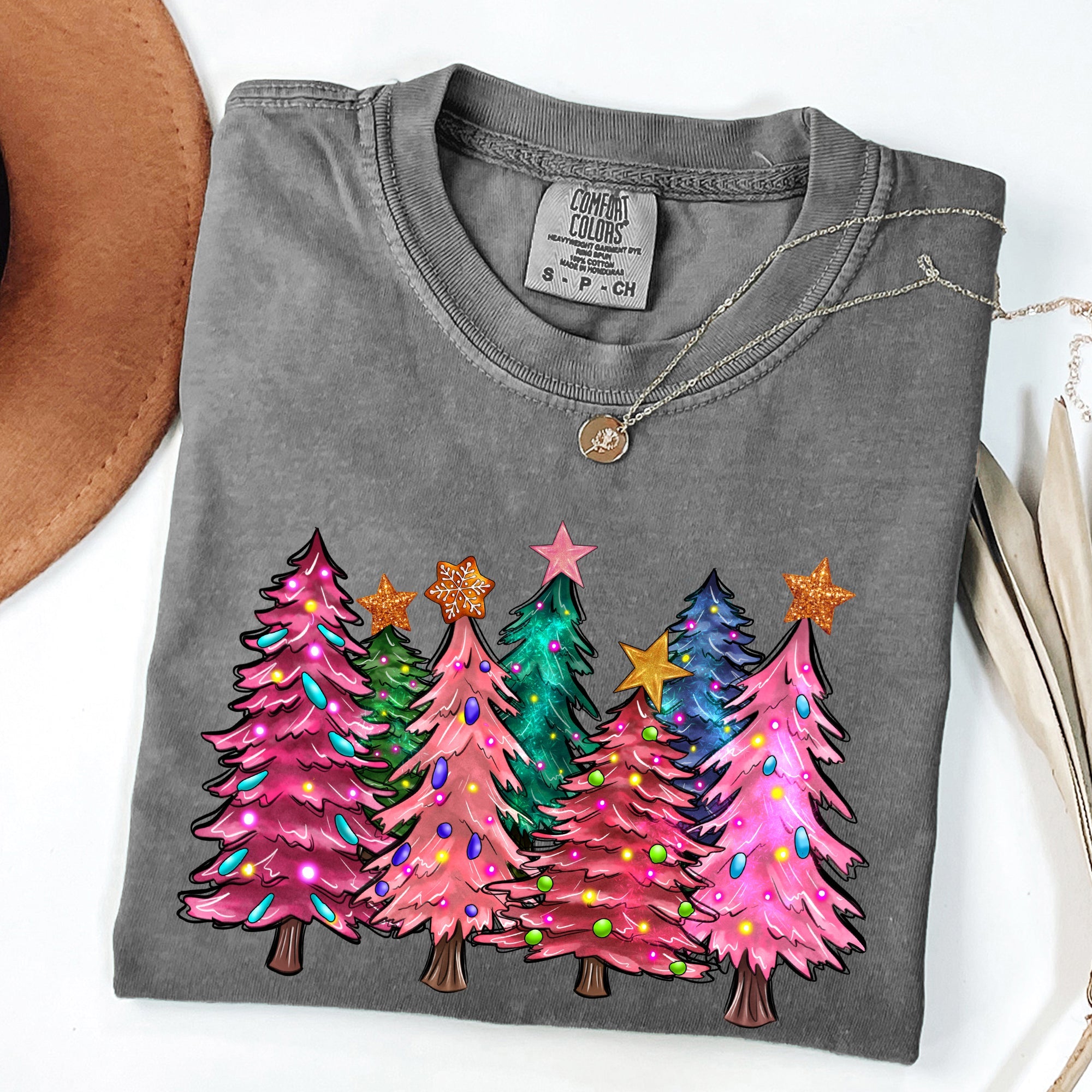 Colorful Christmas Tree Retro Santa Winter Xmas Vintage Ornament Scene Comfort Colors Tee