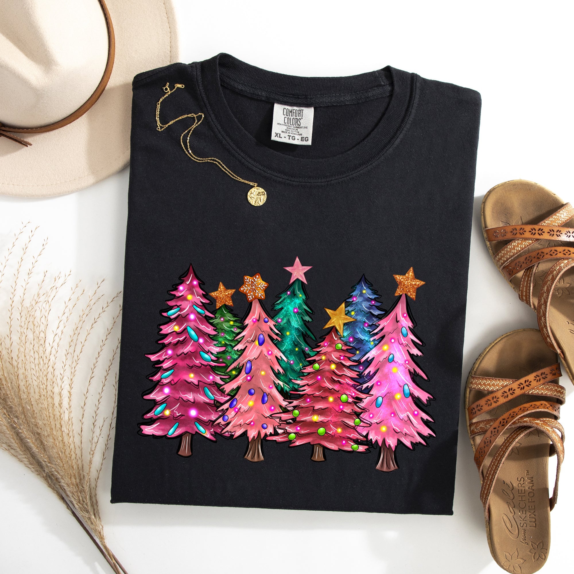 Colorful Christmas Tree Retro Santa Winter Xmas Vintage Ornament Scene Comfort Colors Tee
