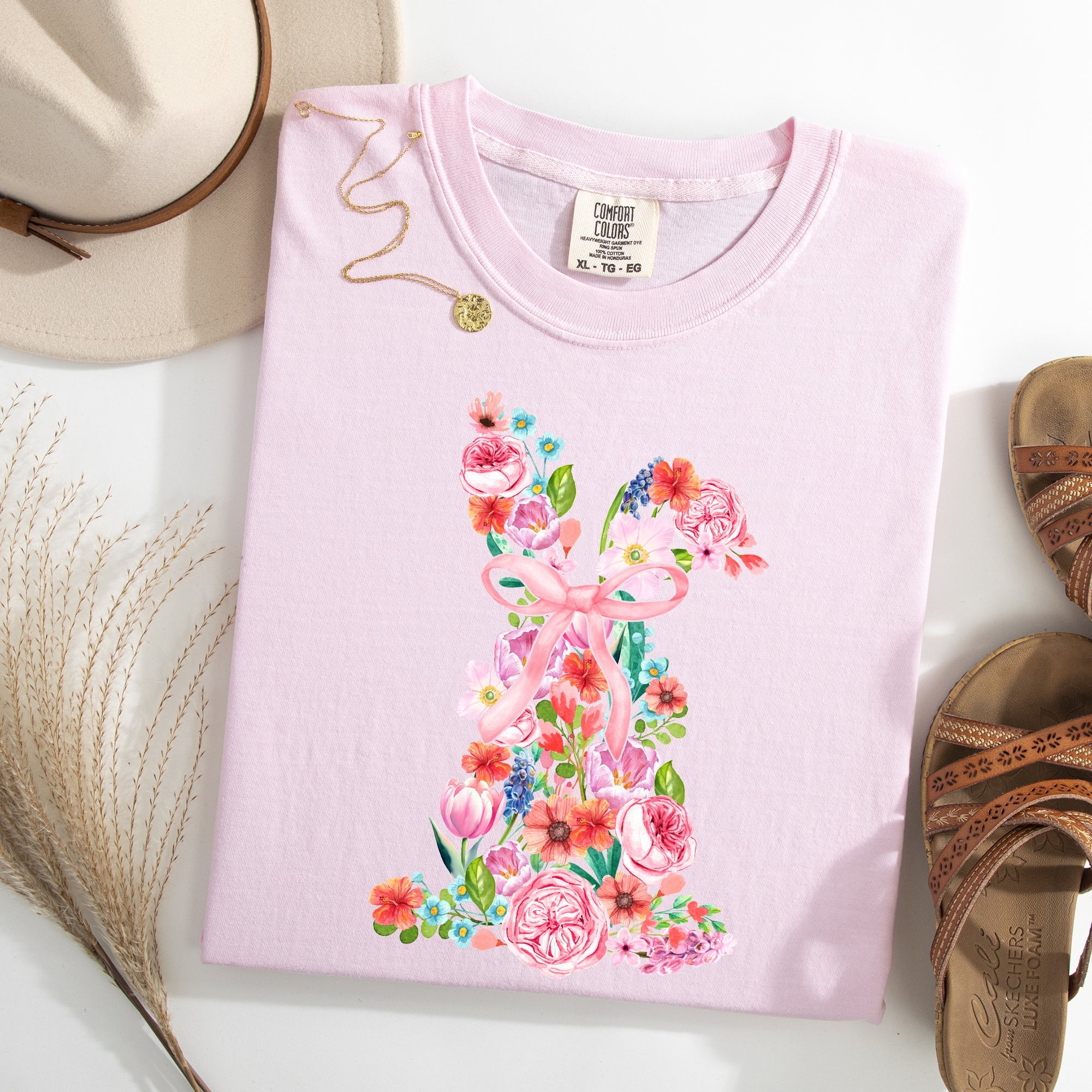 Colorful Floral Easter Bunny Jesus Graphic Artwork Spring Holidays Comfort Colors Tee