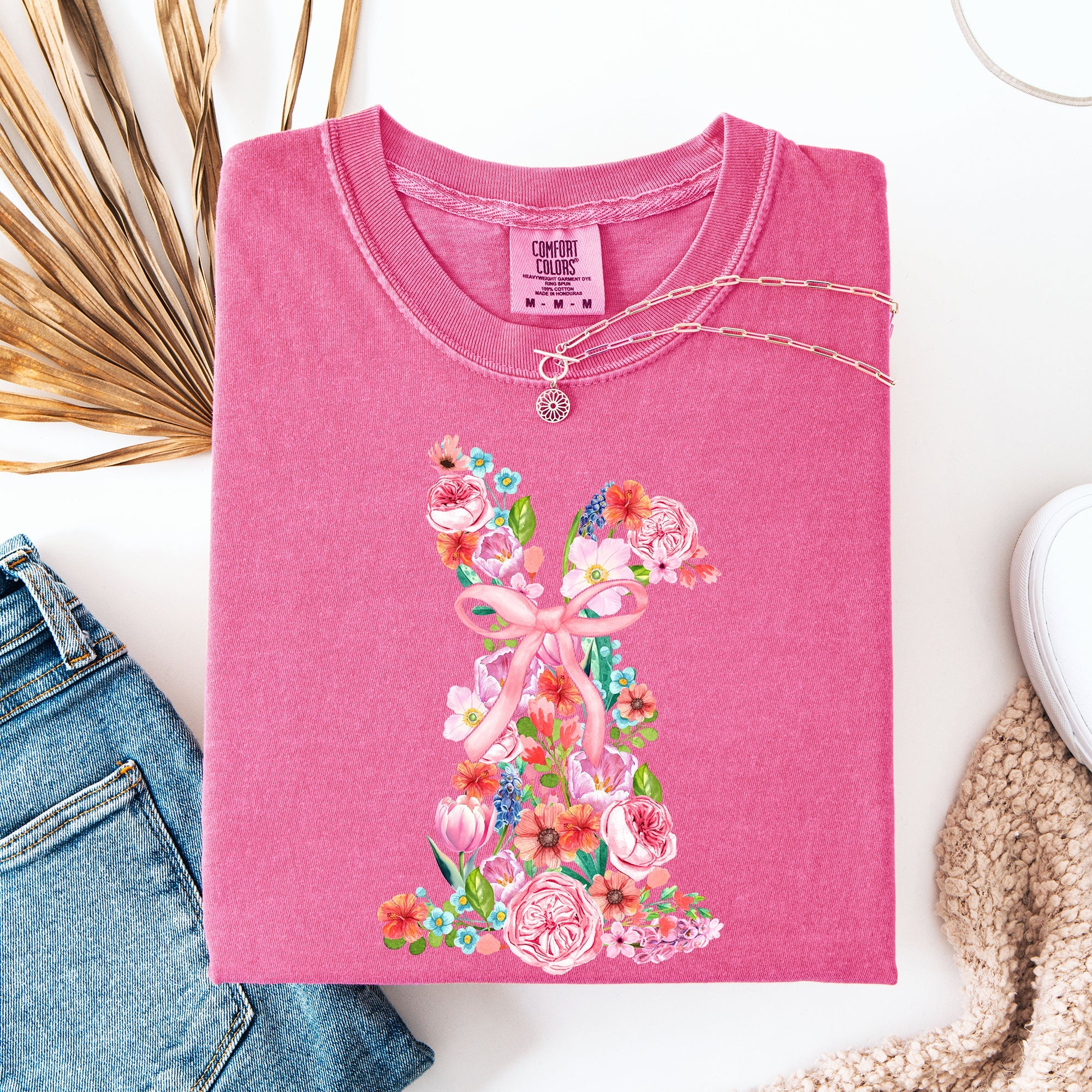 Colorful Floral Easter Bunny Jesus Graphic Artwork Spring Holidays Comfort Colors Tee