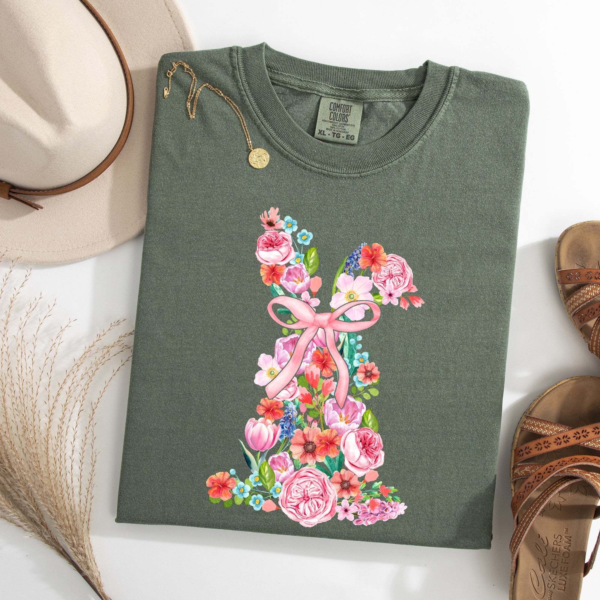 Colorful Floral Easter Bunny Jesus Graphic Artwork Spring Holidays Comfort Colors Tee
