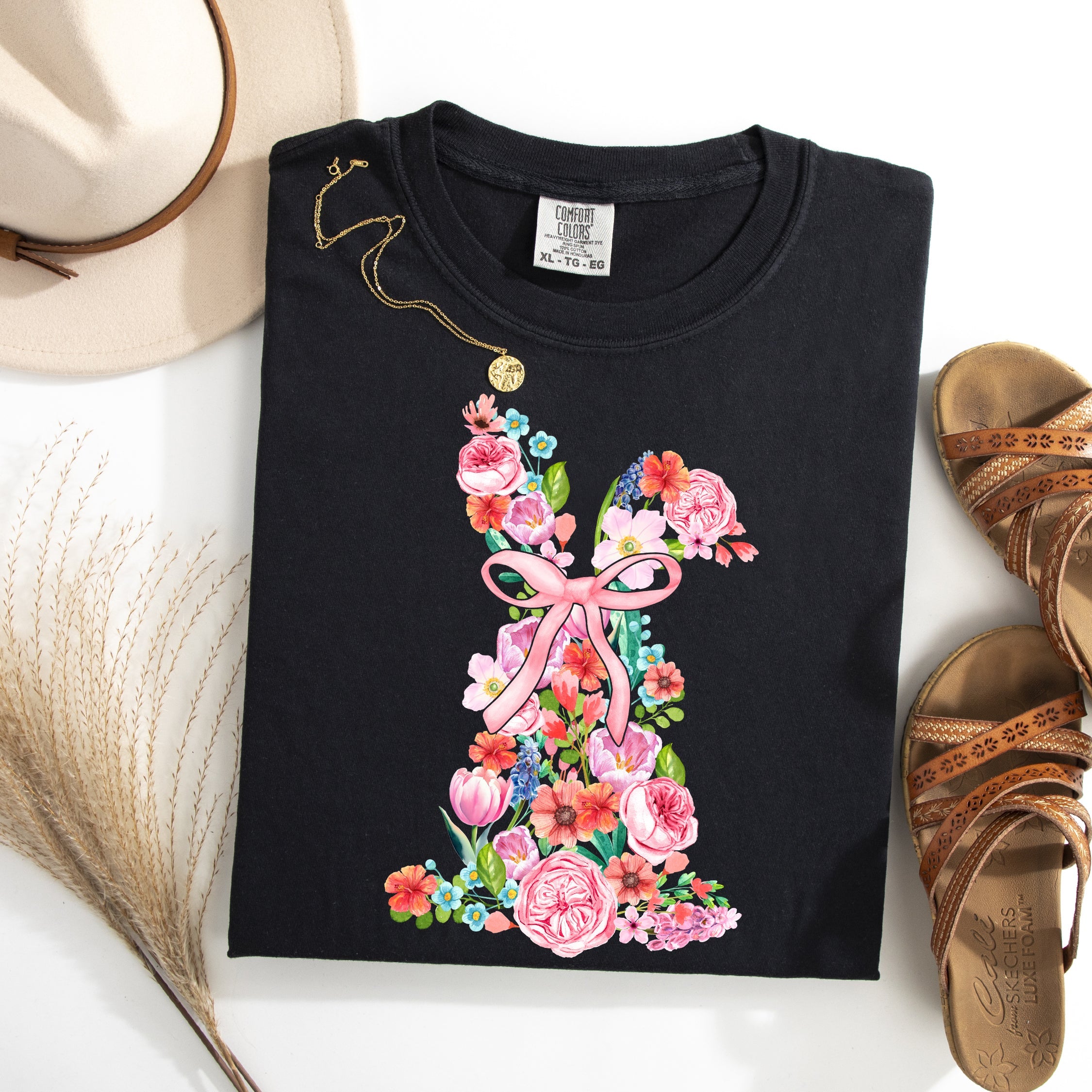 Colorful Floral Easter Bunny Jesus Graphic Artwork Spring Holidays Comfort Colors Tee
