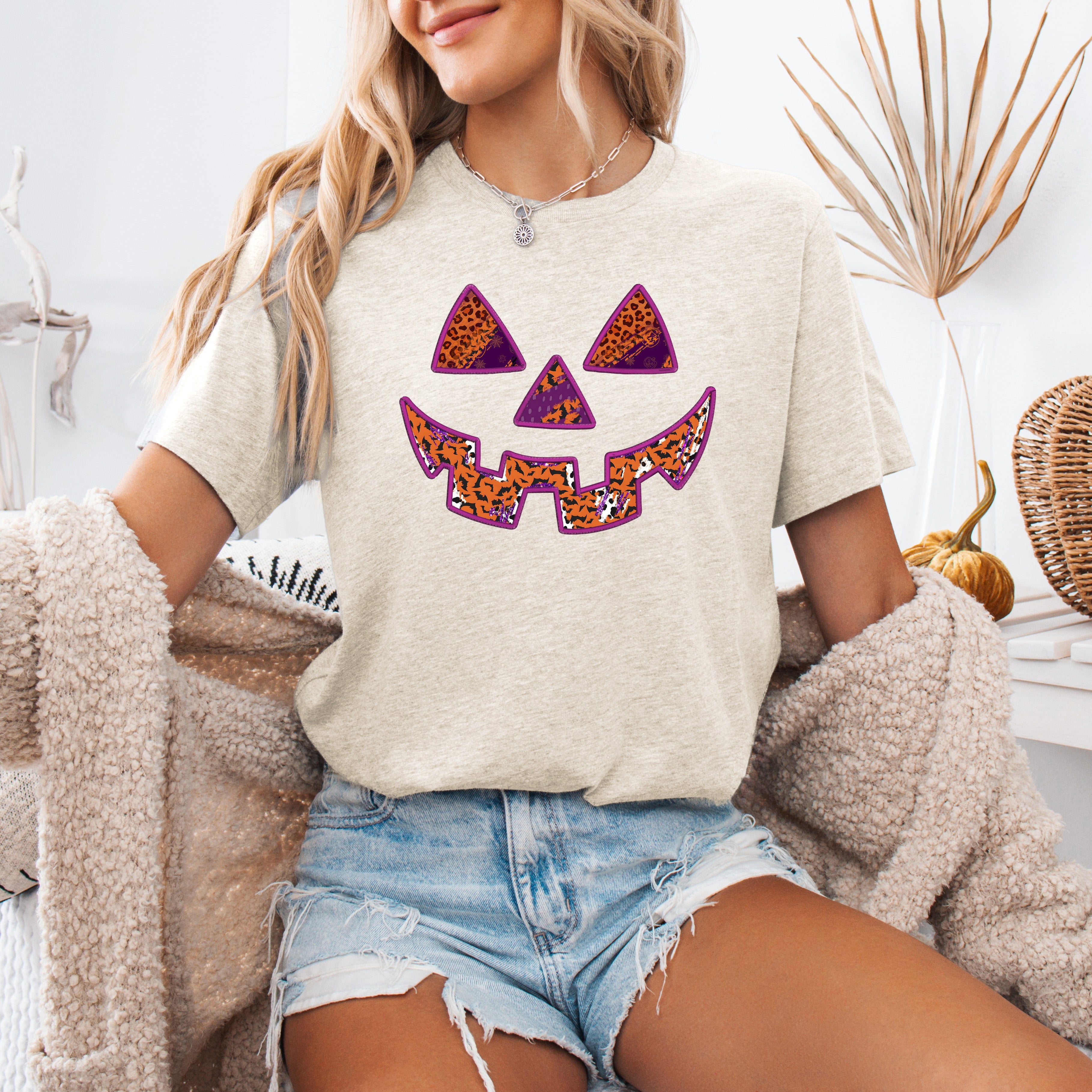 Colorful Jack-O-Lantern Halloween Retro Vintage Illustrated Artwork Ornament Graphic Tee
