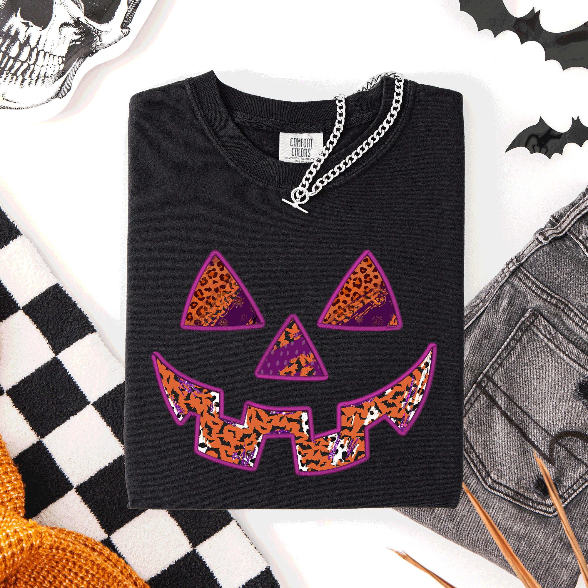 Colorful Jack O Lantern Halloween Retro Vintage Design Print Artwork Comfort Colors Tee