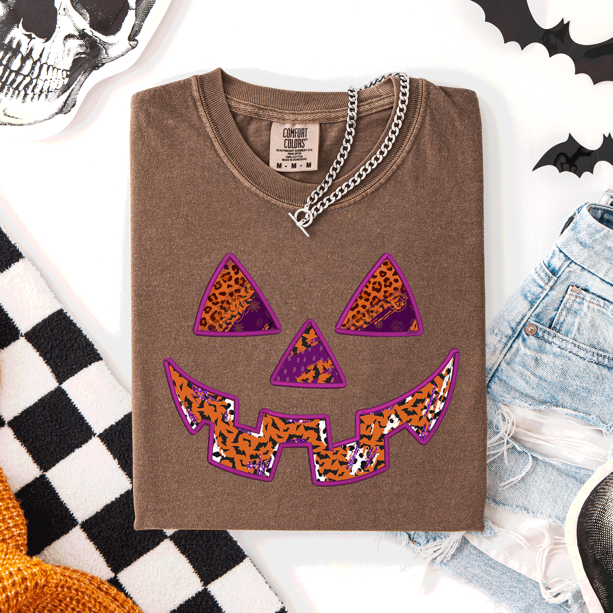 Colorful Jack O Lantern Halloween Retro Vintage Design Print Artwork Comfort Colors Tee