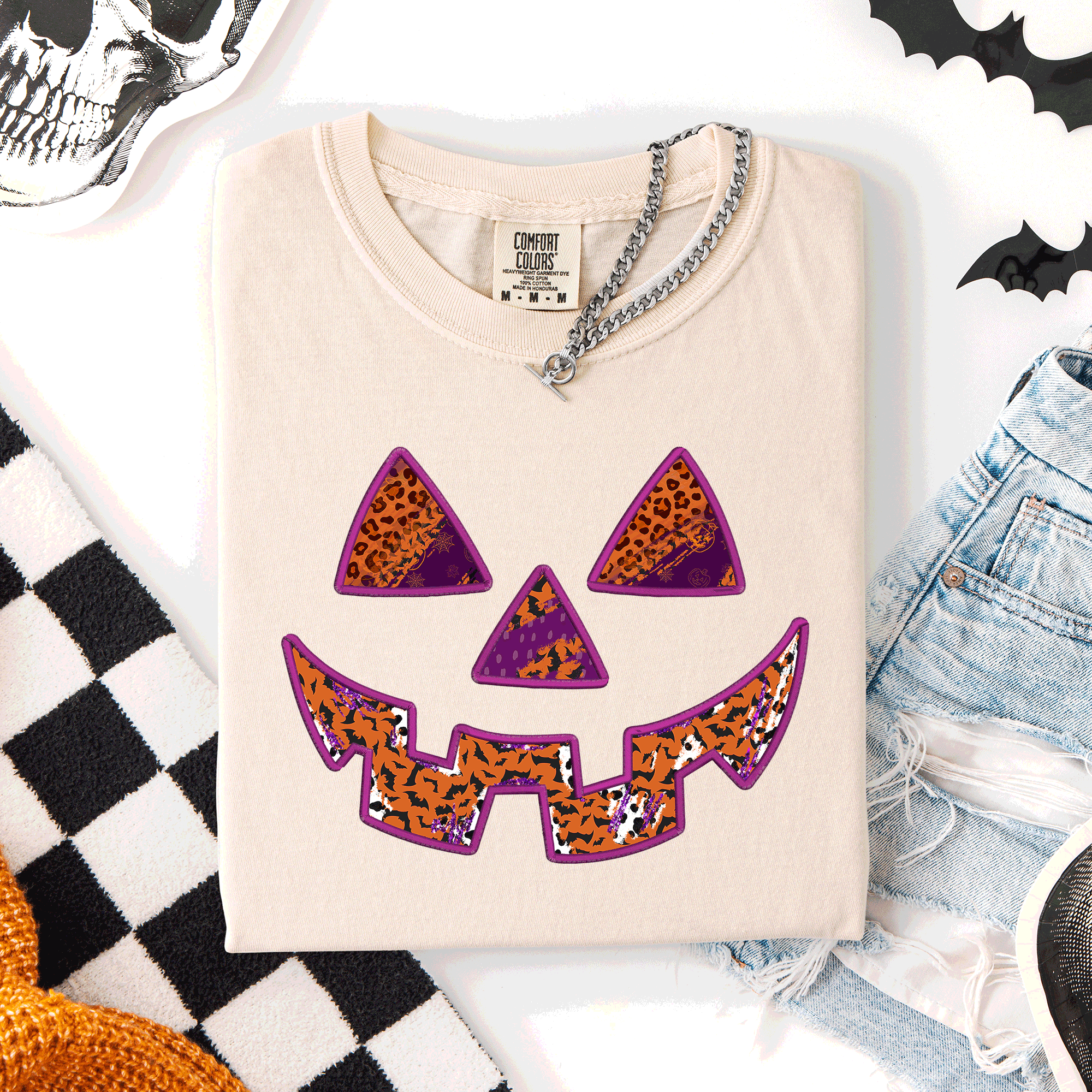 Colorful Jack O Lantern Halloween Retro Vintage Design Print Artwork Comfort Colors Tee