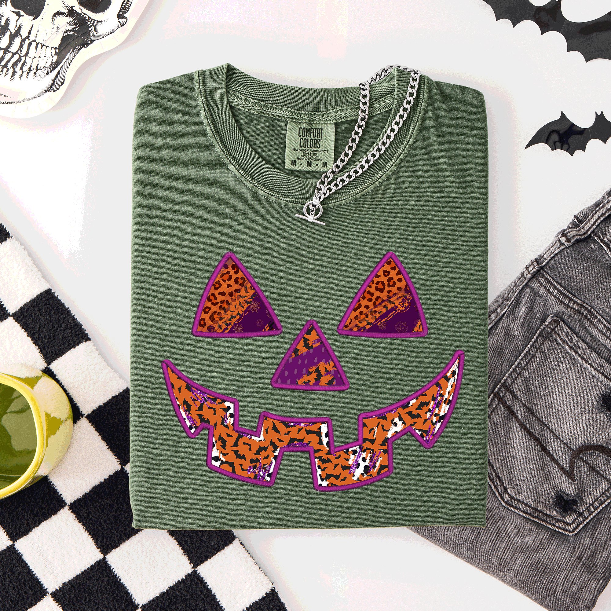 Colorful Jack O Lantern Halloween Retro Vintage Design Print Artwork Comfort Colors Tee