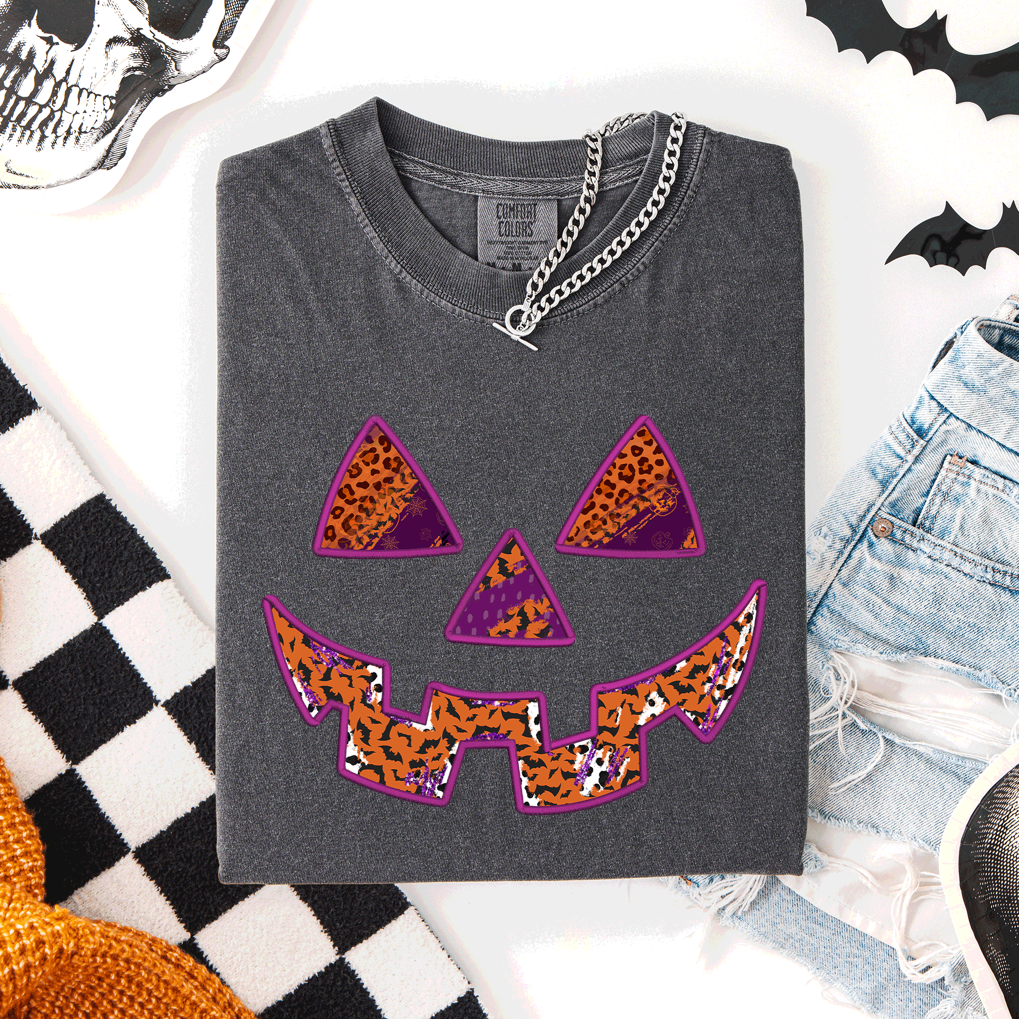 Colorful Jack O Lantern Halloween Retro Vintage Design Print Artwork Comfort Colors Tee