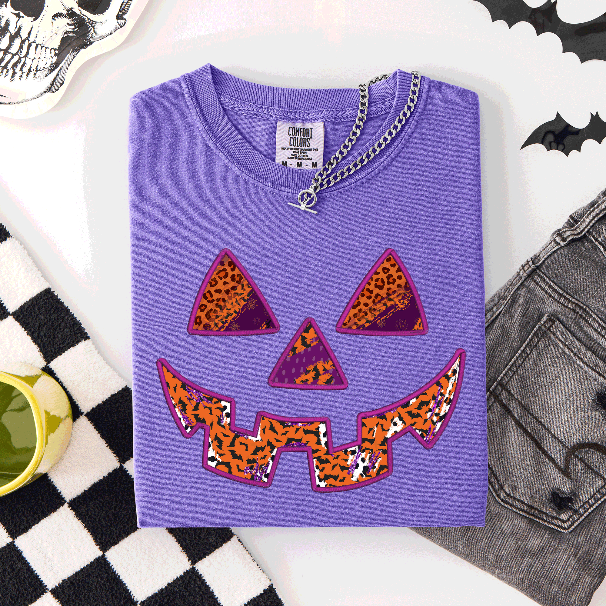 Colorful Jack O Lantern Halloween Retro Vintage Design Print Artwork Comfort Colors Tee