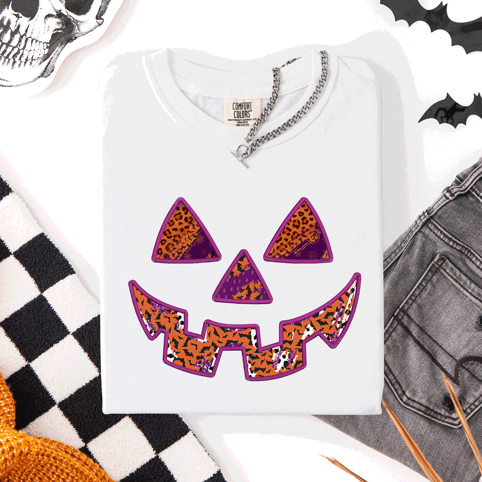 Colorful Jack O Lantern Halloween Retro Vintage Design Print Artwork Comfort Colors Tee