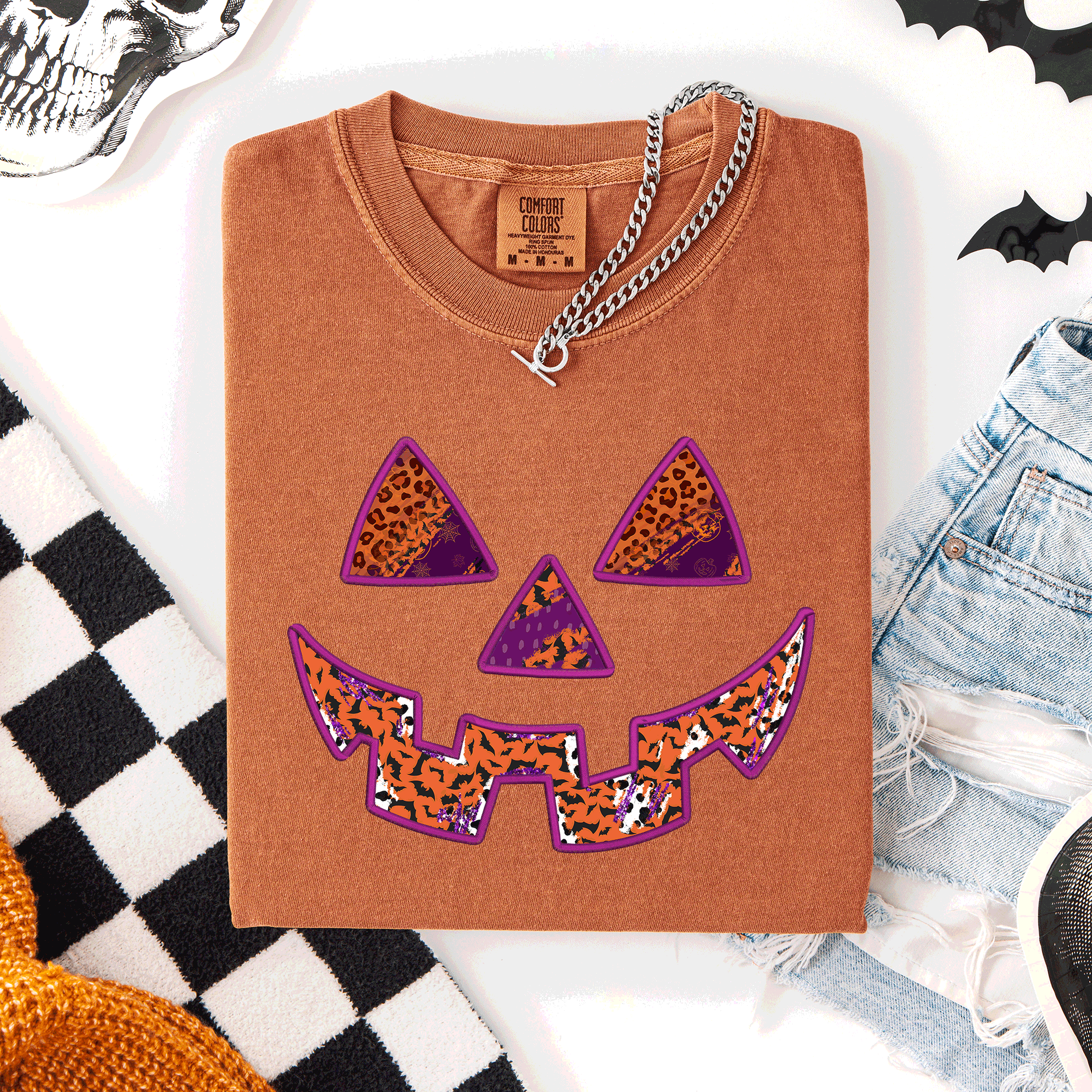 Colorful Jack O Lantern Halloween Retro Vintage Design Print Artwork Comfort Colors Tee