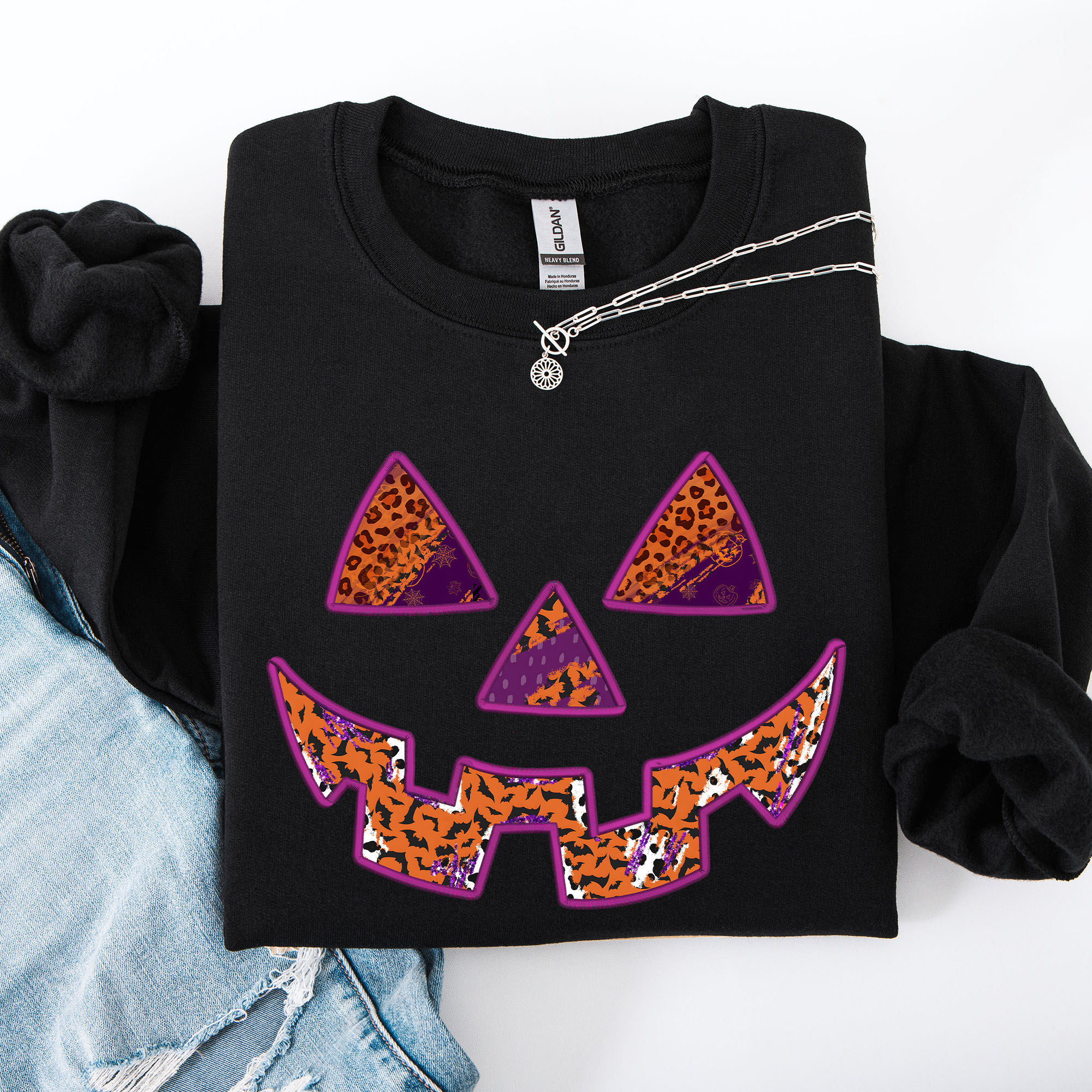 Colorful Jack O Lantern Halloween Retro Vintage Seasonal Autumn Graphic Sweatshirt