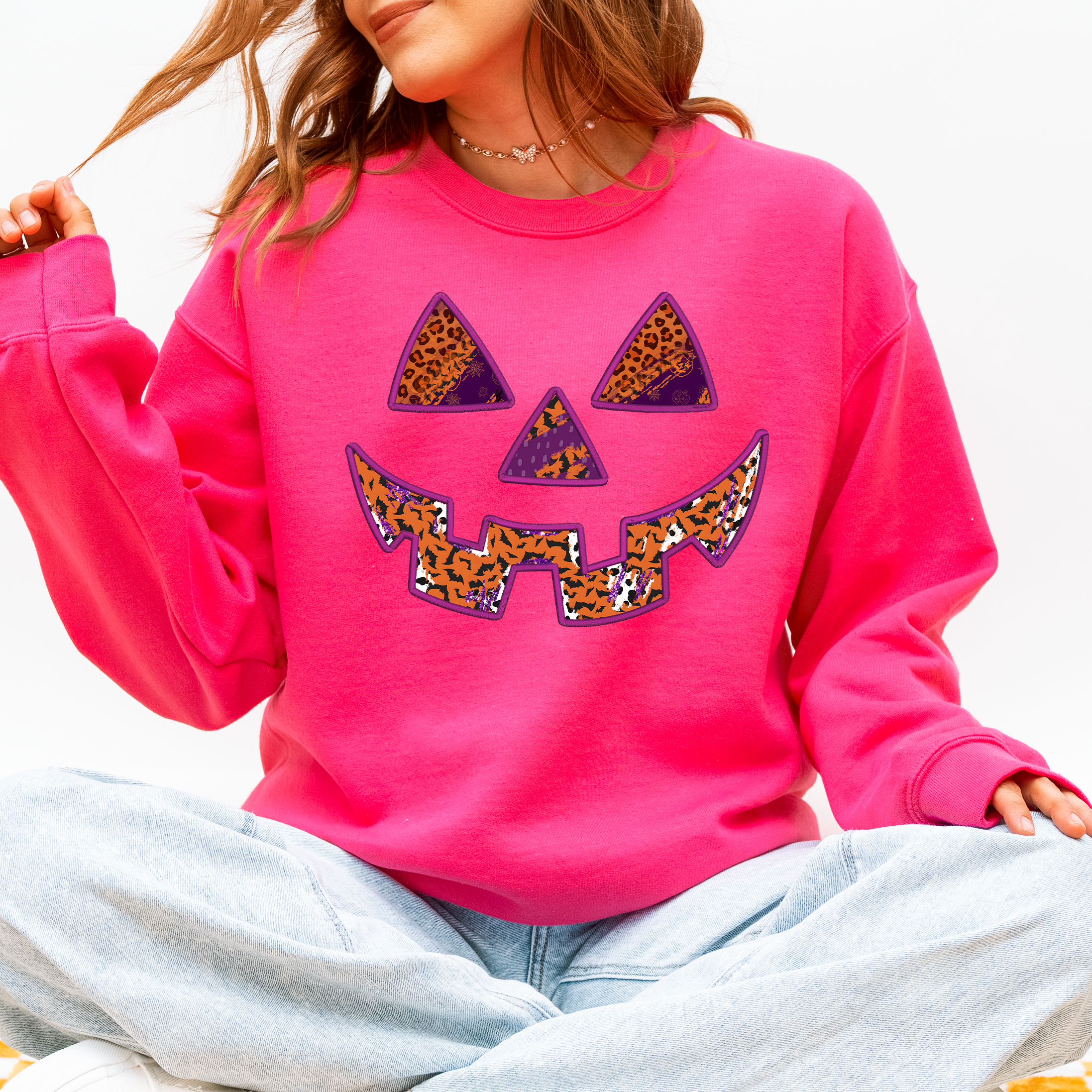 Colorful Jack O Lantern Halloween Retro Vintage Seasonal Autumn Graphic Sweatshirt