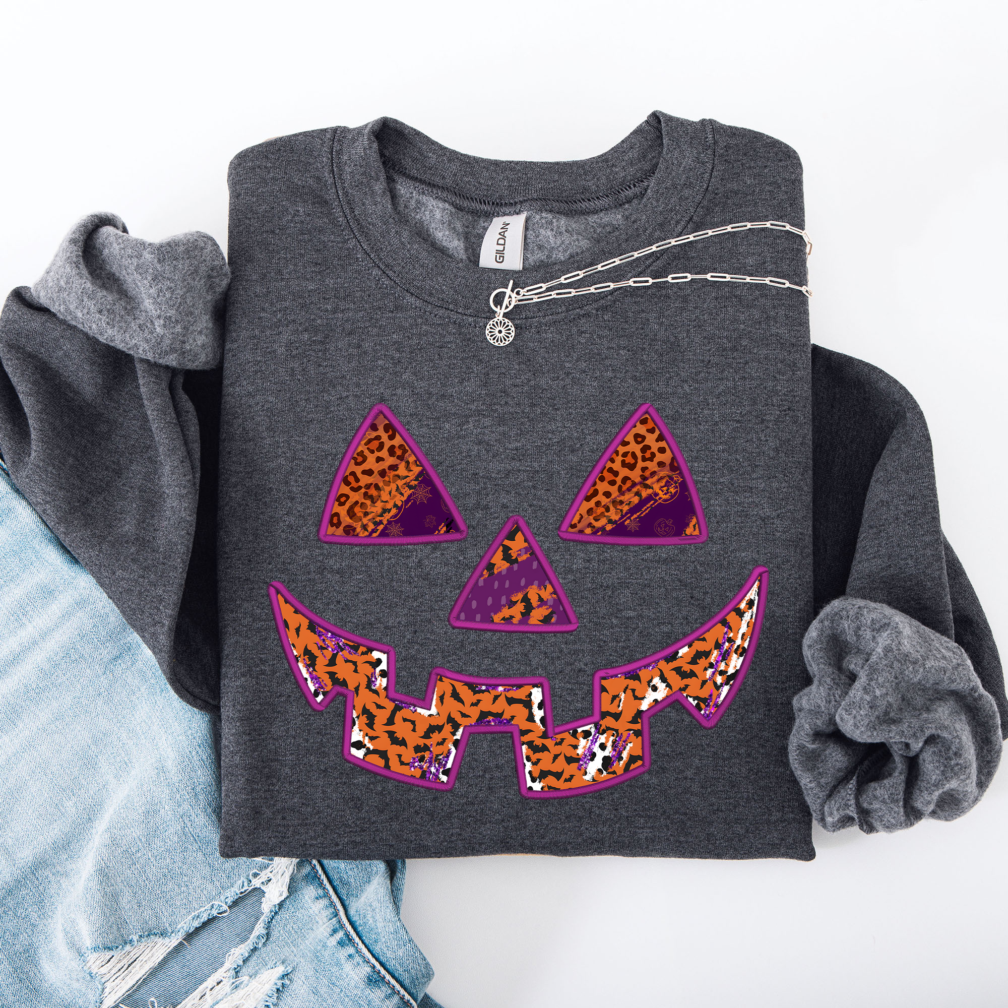 Colorful Jack O Lantern Halloween Retro Vintage Seasonal Autumn Graphic Sweatshirt