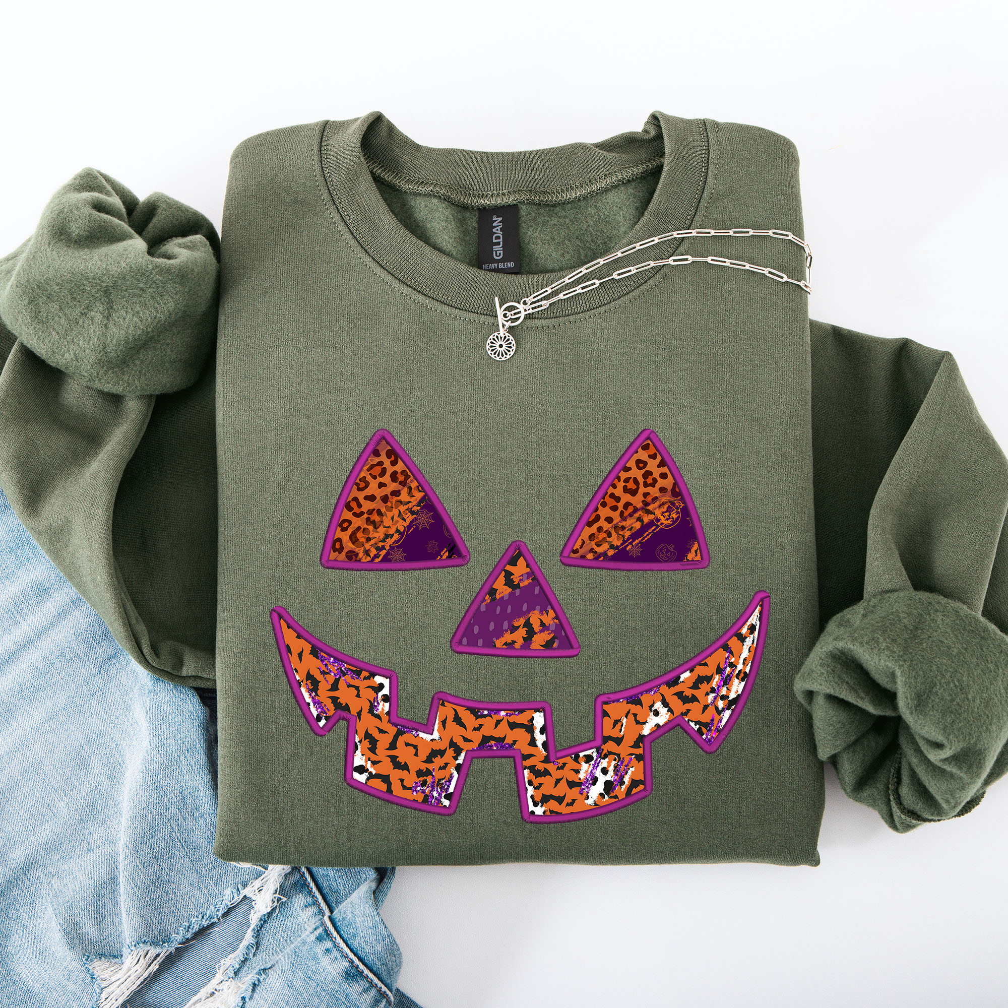 Colorful Jack O Lantern Halloween Retro Vintage Seasonal Autumn Graphic Sweatshirt