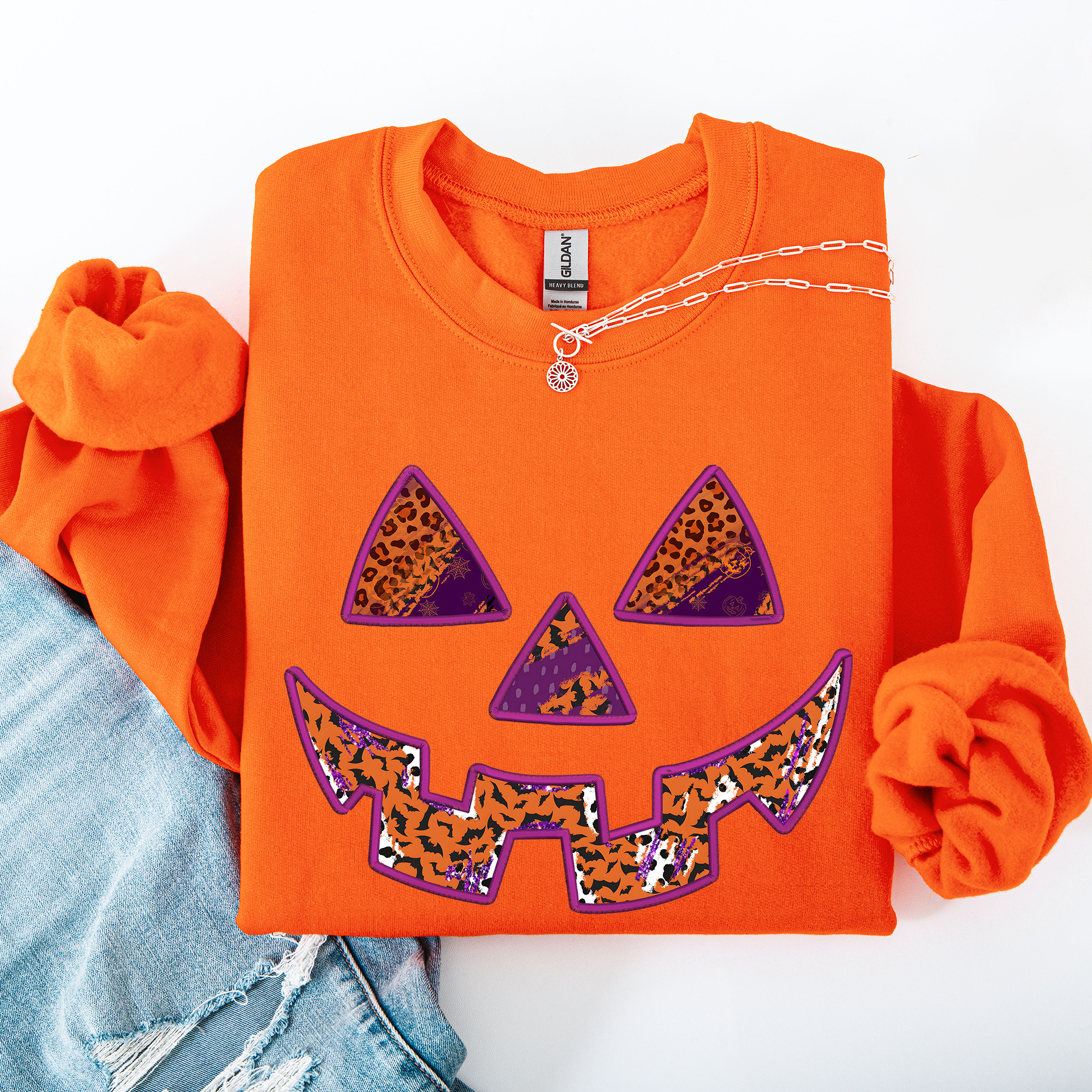 Colorful Jack O Lantern Halloween Retro Vintage Seasonal Autumn Graphic Sweatshirt