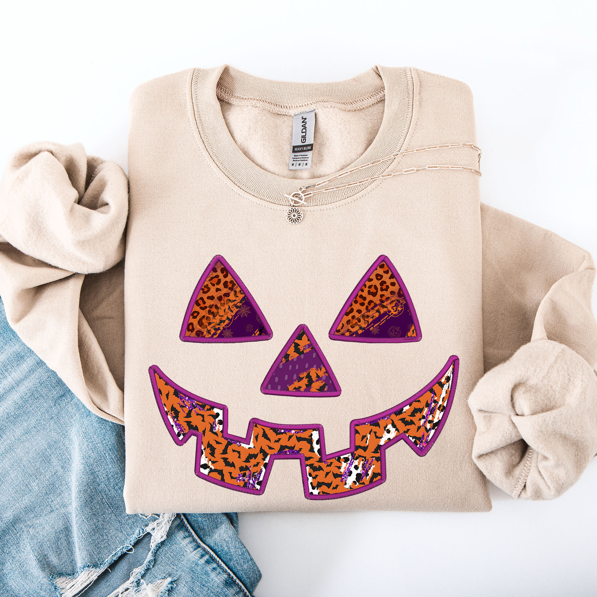 Colorful Jack O Lantern Halloween Retro Vintage Seasonal Autumn Graphic Sweatshirt